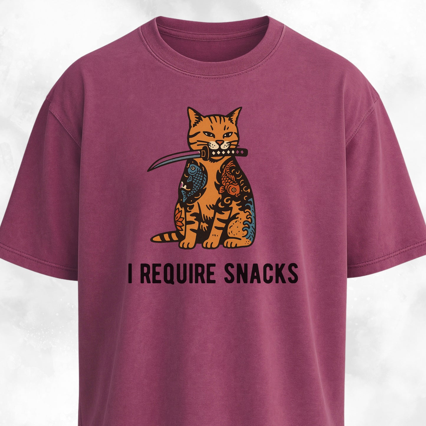 I Require Snacks Short Katana Cat T-Shirt