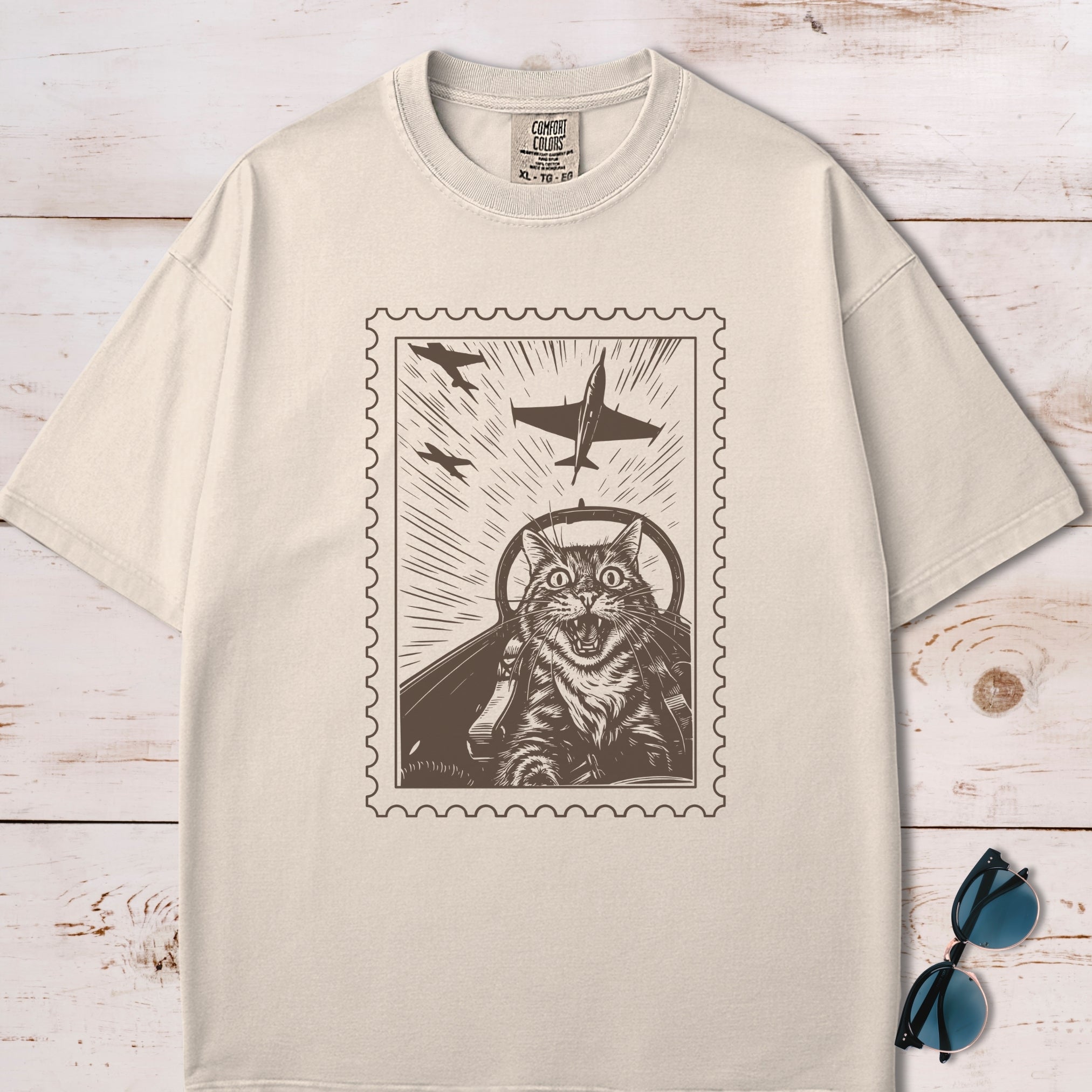 Jet Cat Selfie Postage Stamp T-Shirt