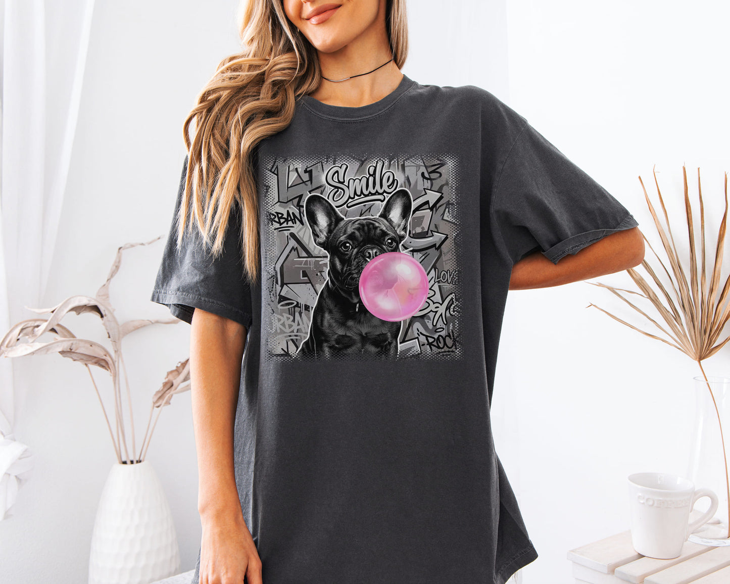 Pink Bubble Gum Black Frenchie T-Shirt