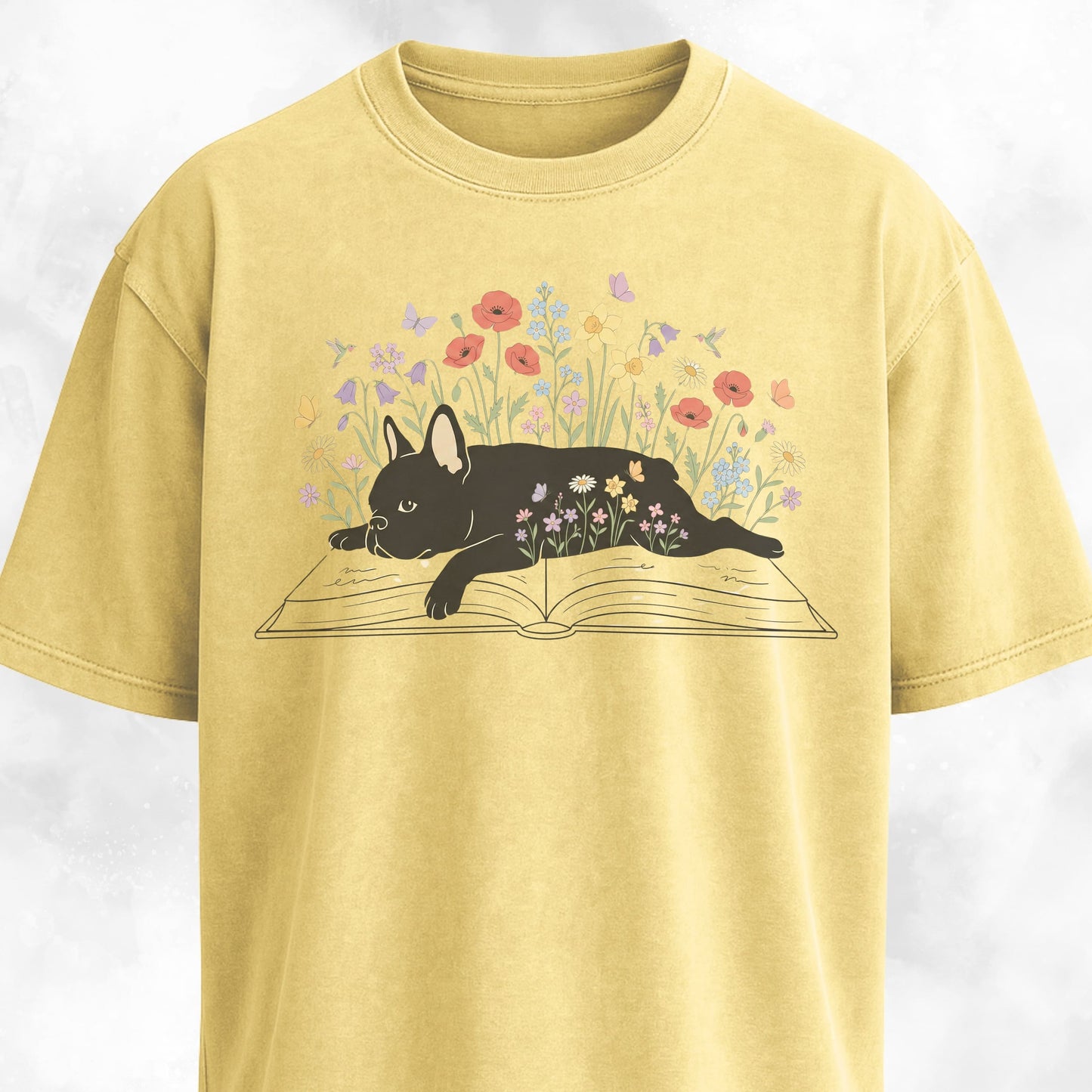 Frenchie On A Floral Book T-Shirt