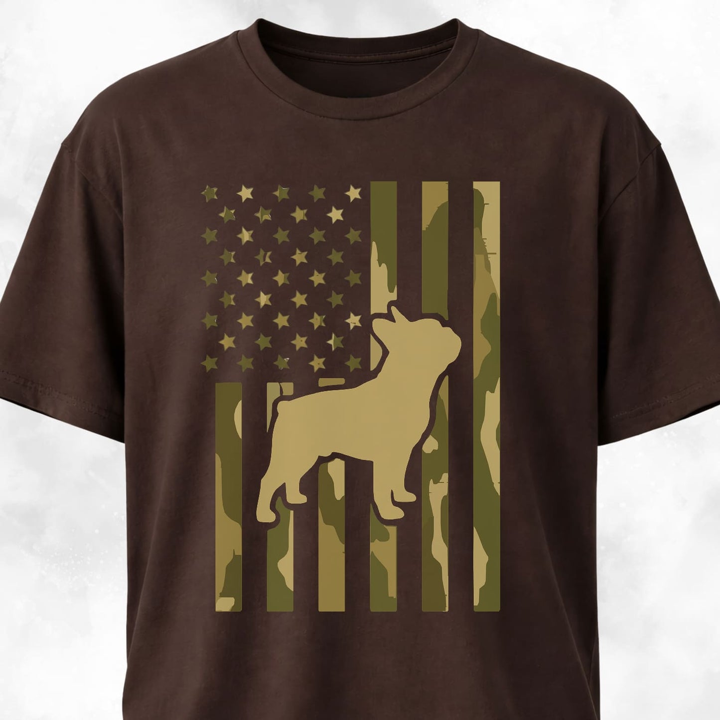 Camo American Flag Frenchie Silhouette T-Shirt