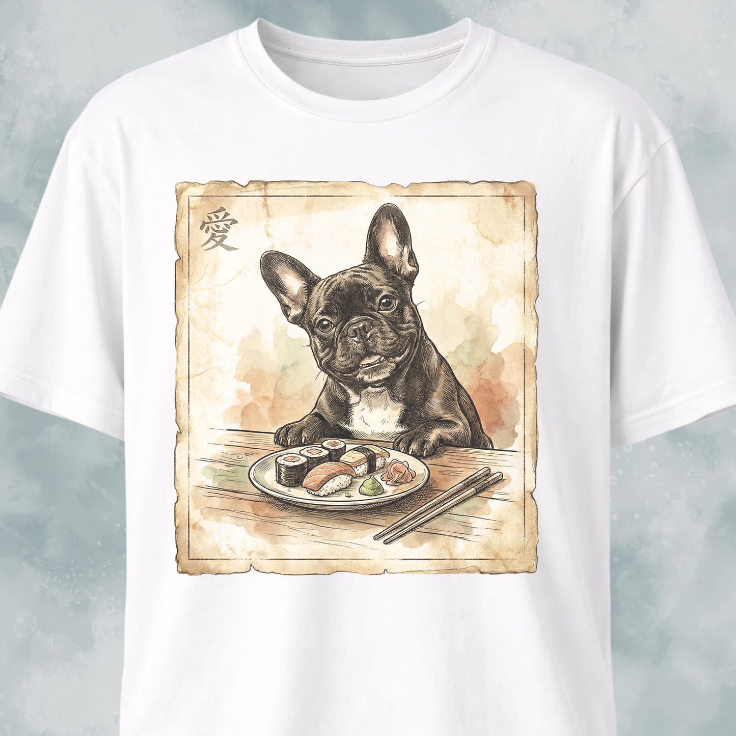 Japanese Frenchie Eating Sushi T-Shirt