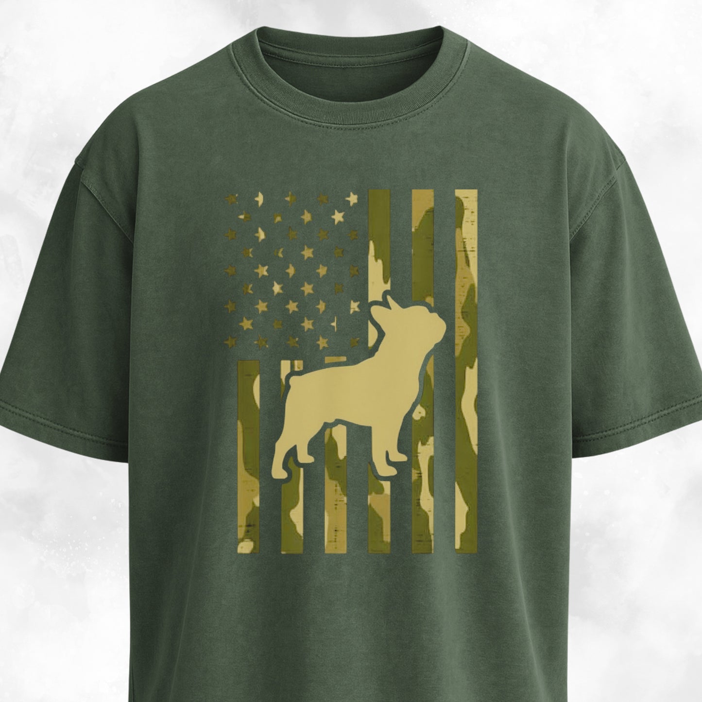 Camo American Flag Frenchie Silhouette T-Shirt