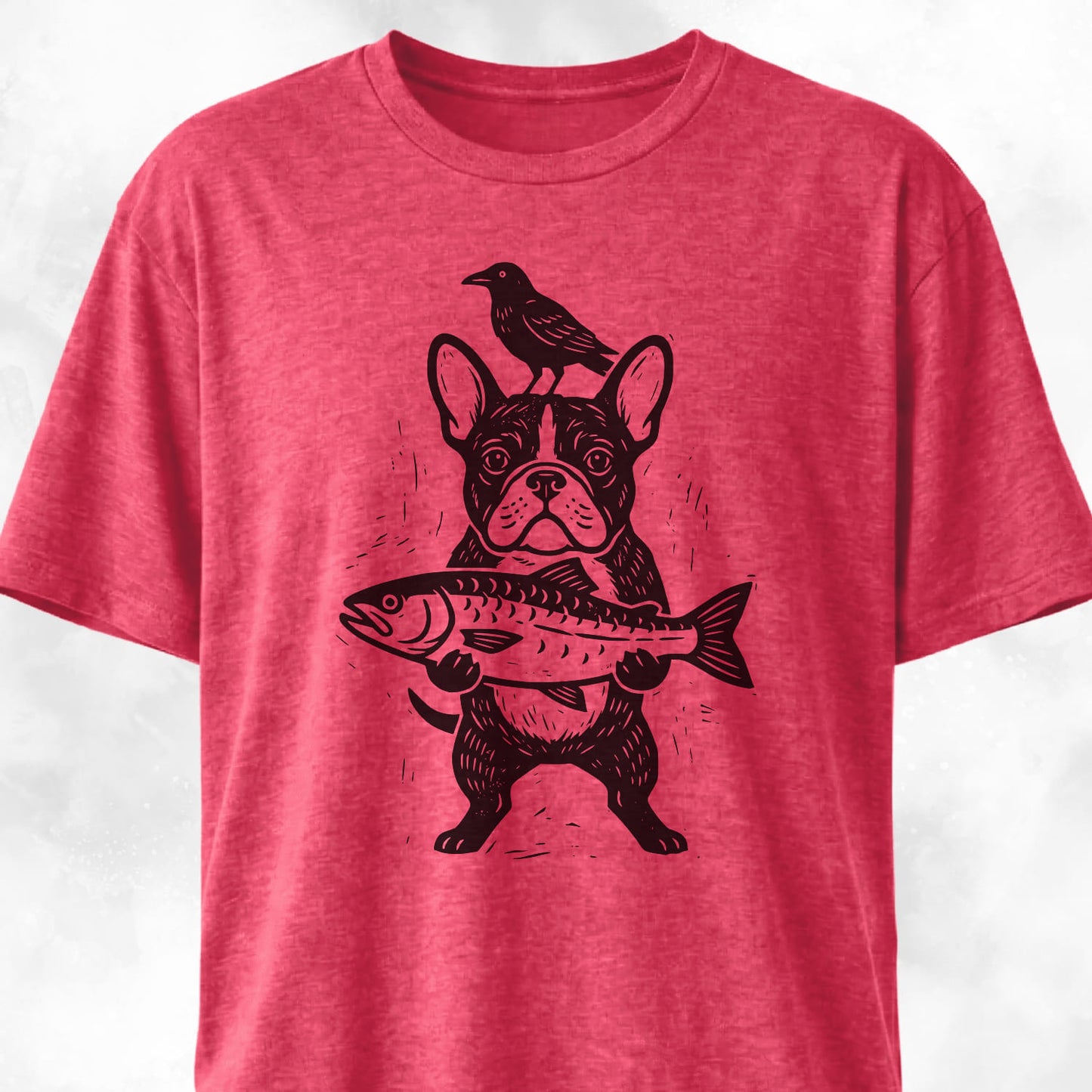 Frenchie With Fish And Crow T-Shirt
