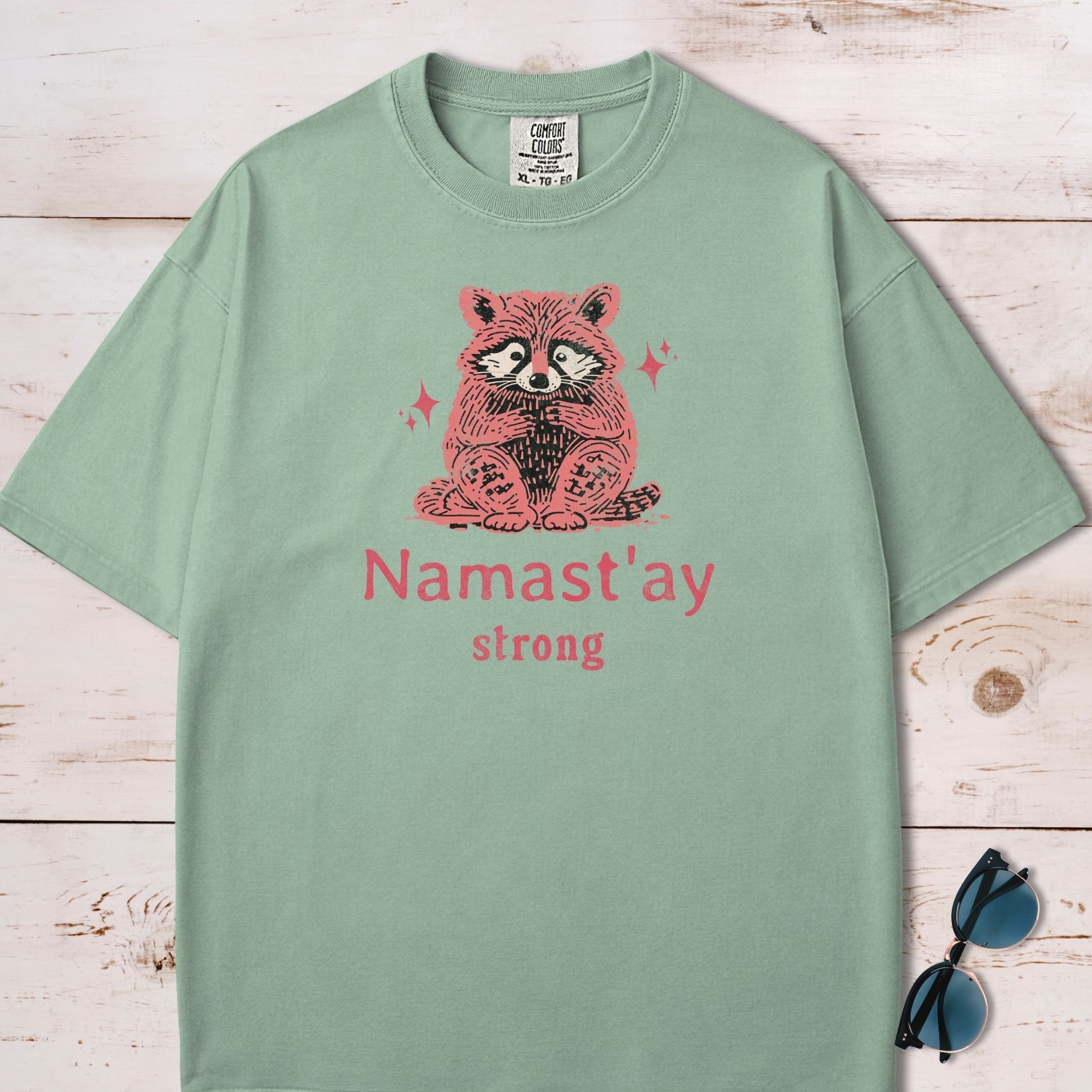 Namaste Stay Strong Funny Anxiety Raccoon T-Shirt