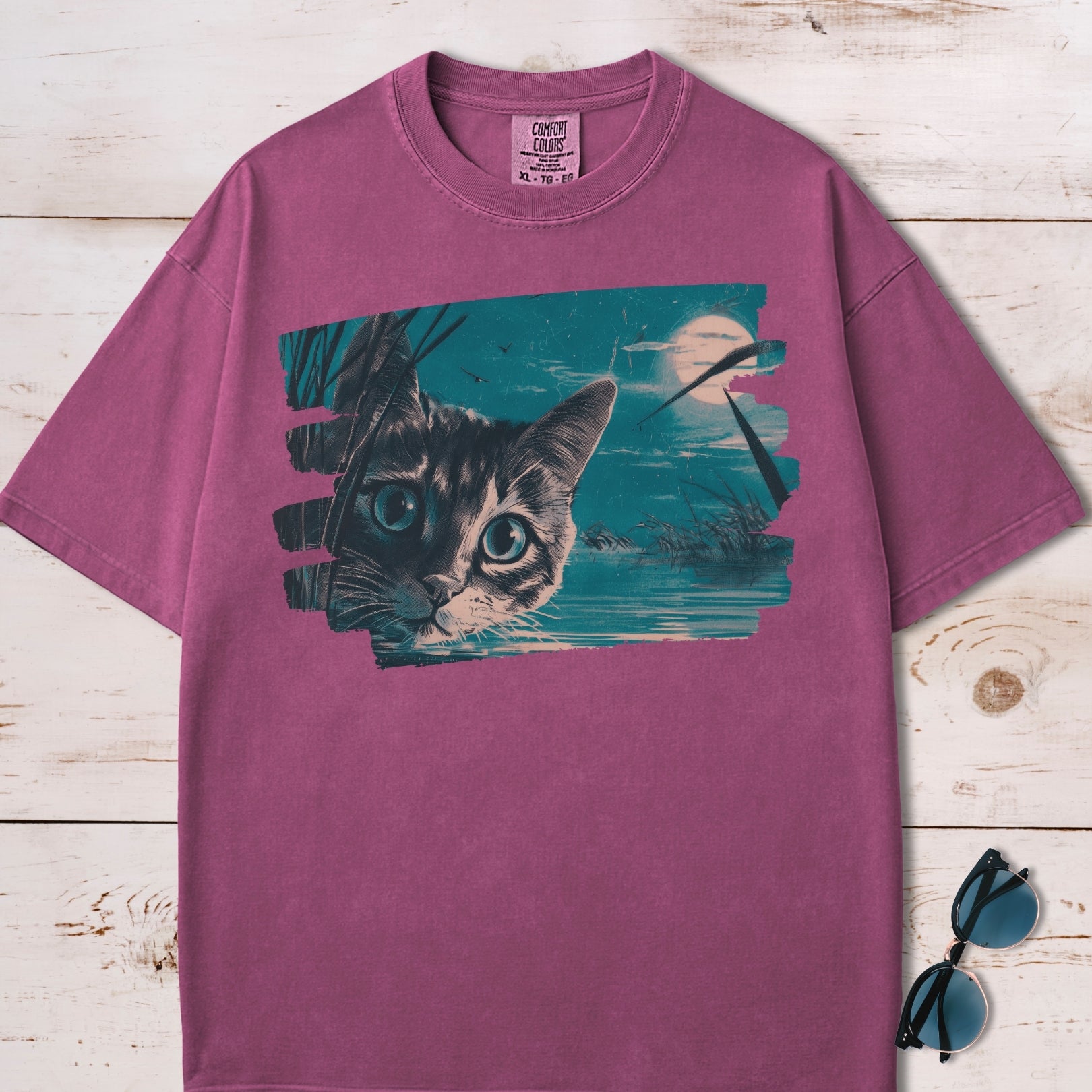 Full Moon Pond Mesmerizing Cat T-Shirt