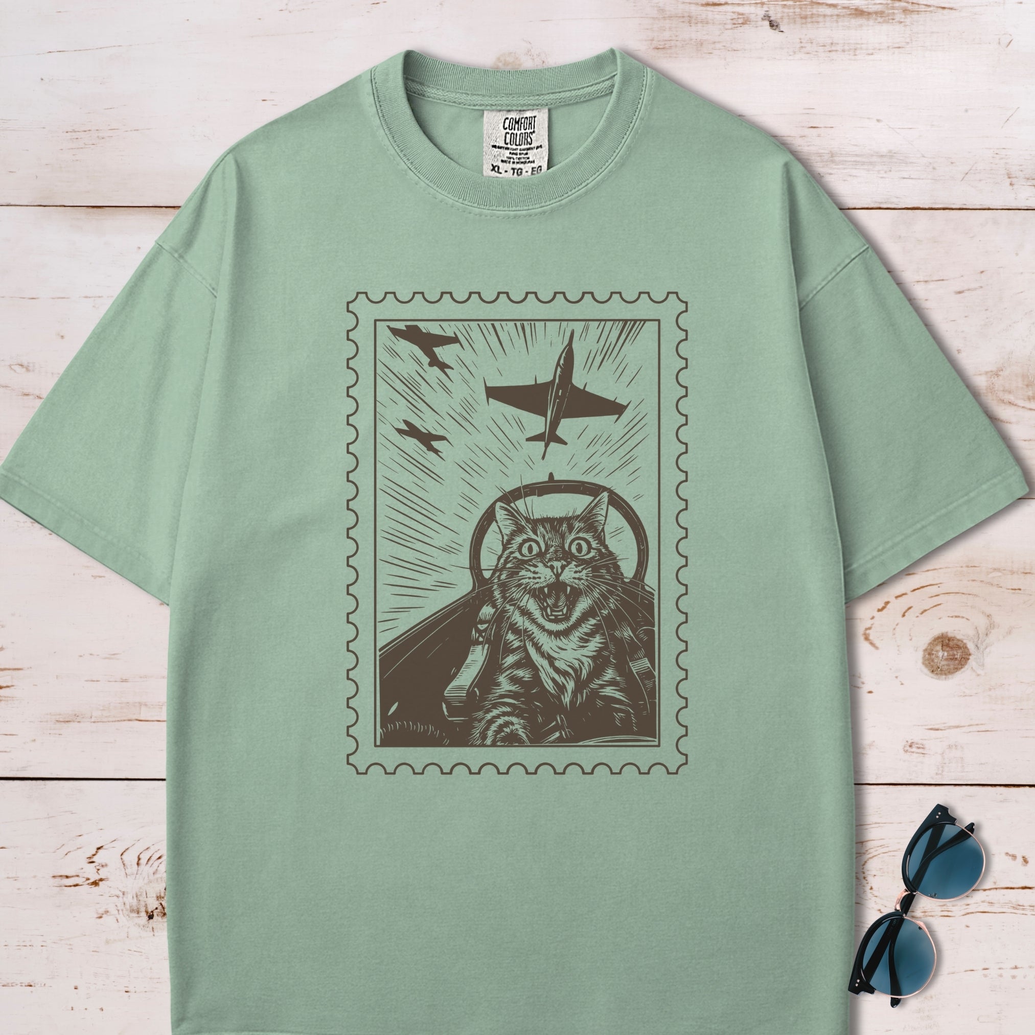 Jet Cat Selfie Postage Stamp T-Shirt