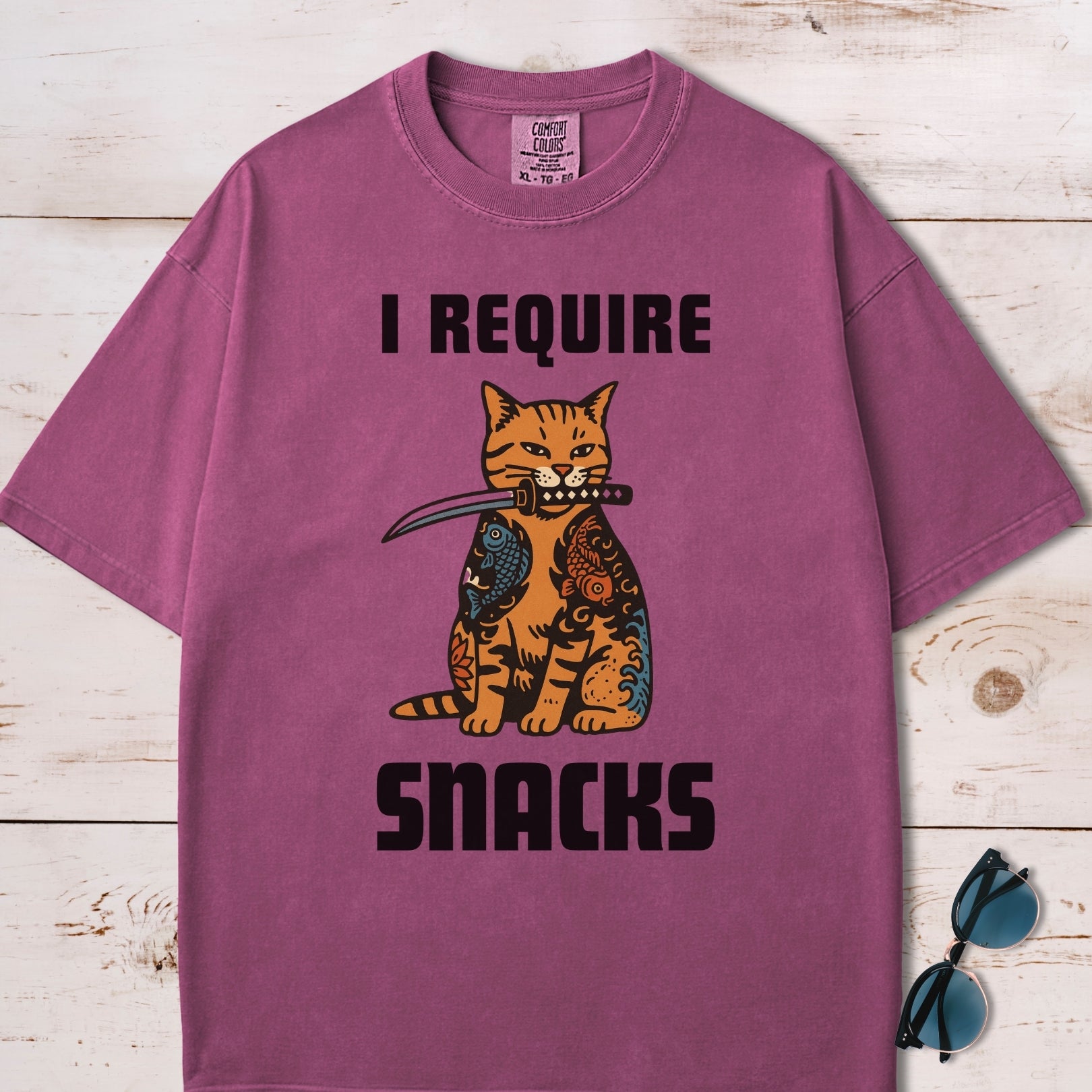 I Require Snacks Short Katana Cat T-Shirt