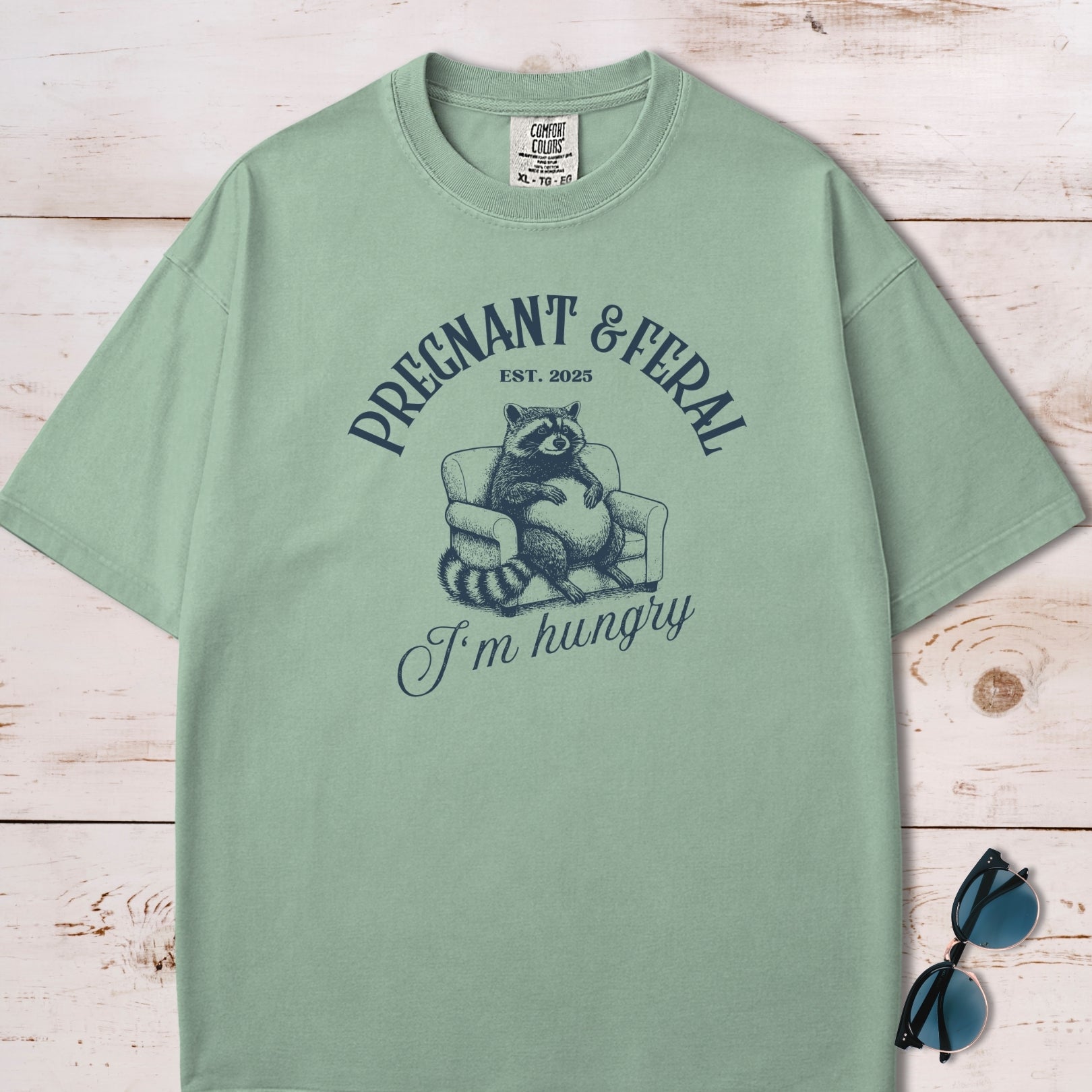 Funny Pregnant & Feral Maternity Raccoon T-Shirt