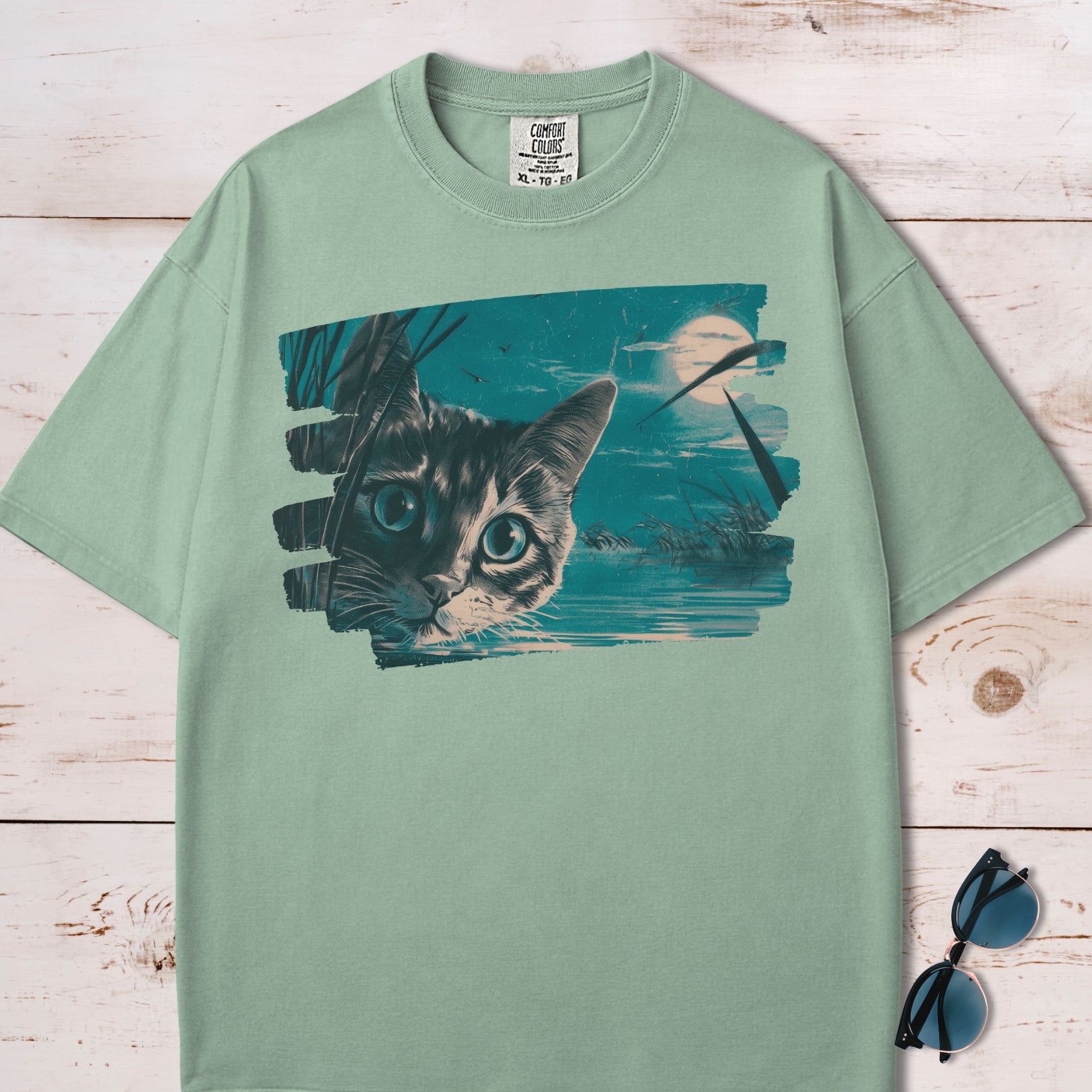 Full Moon Pond Mesmerizing Cat T-Shirt
