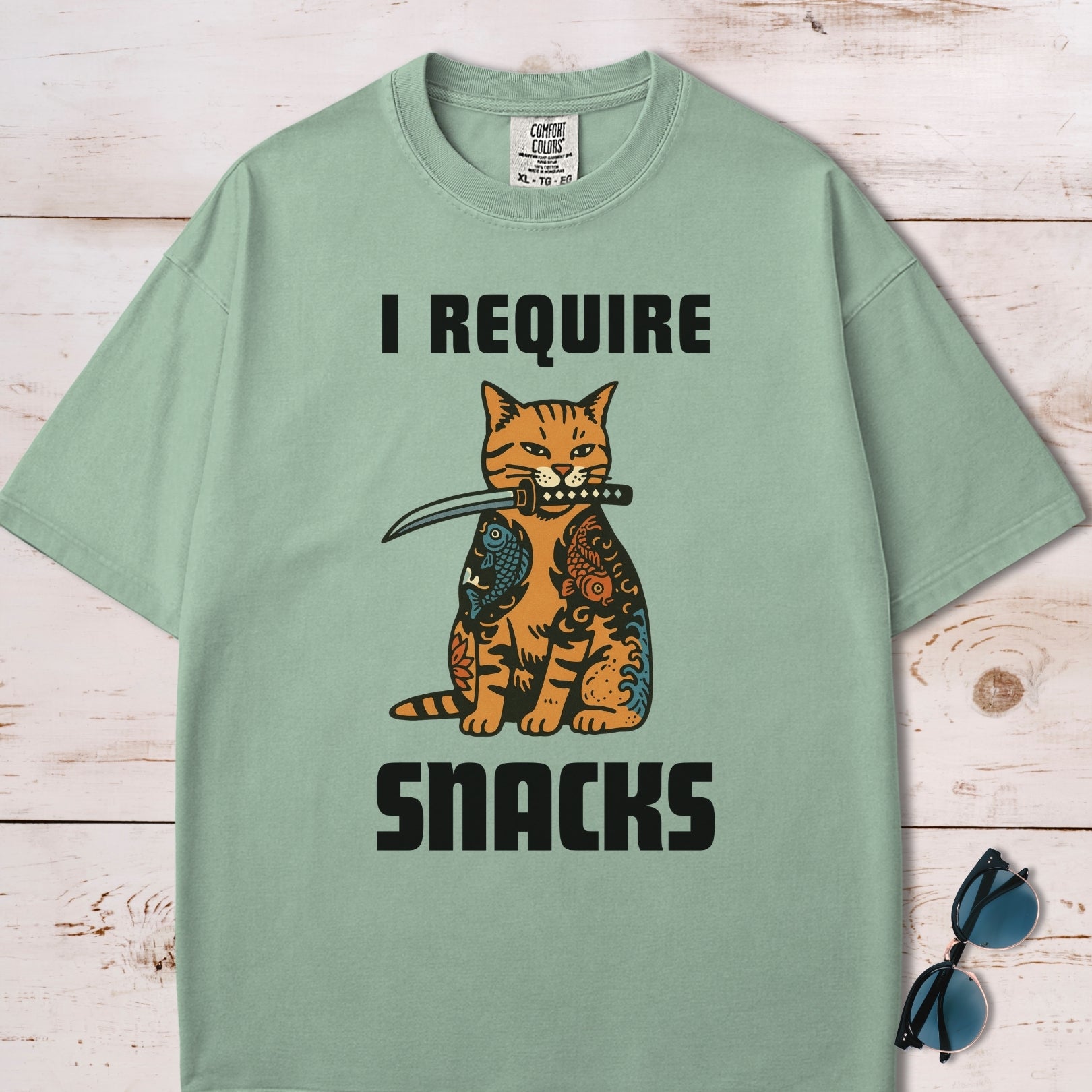 I Require Snacks Short Katana Cat T-Shirt