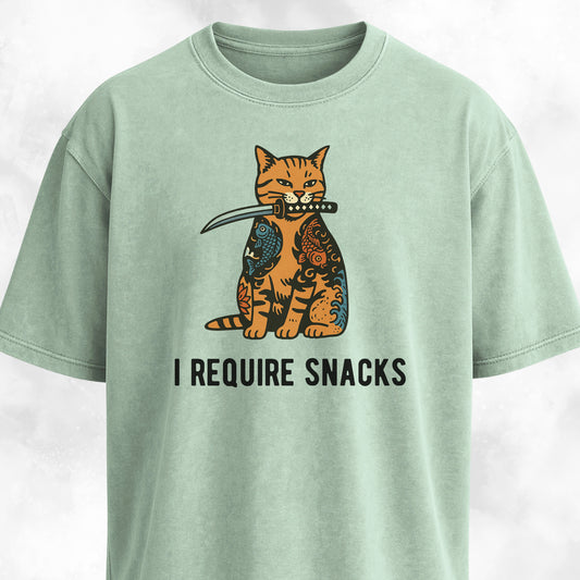 I Require Snacks Short Katana Cat T-Shirt