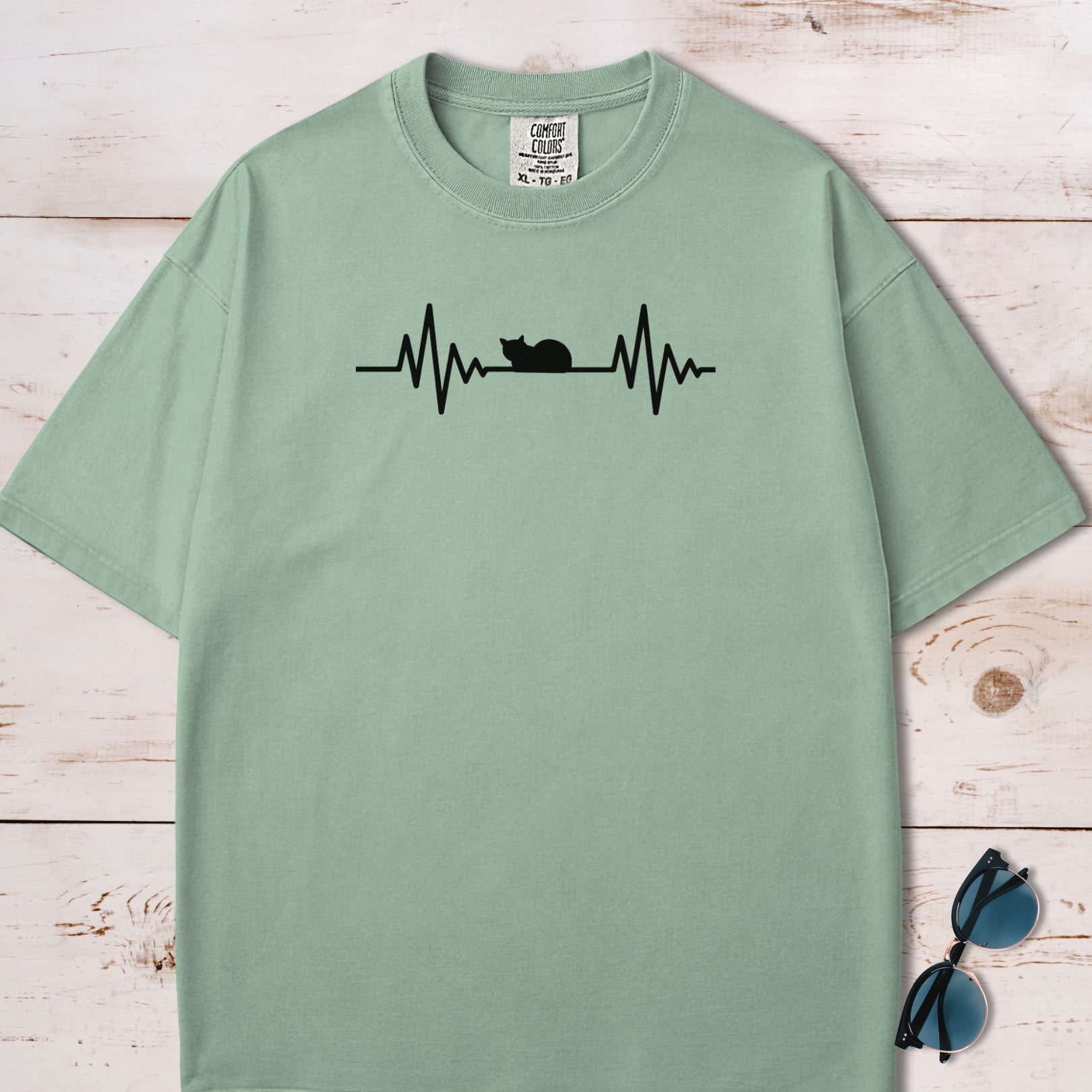 Heartbeat EKG With Resting Cat T-Shirt