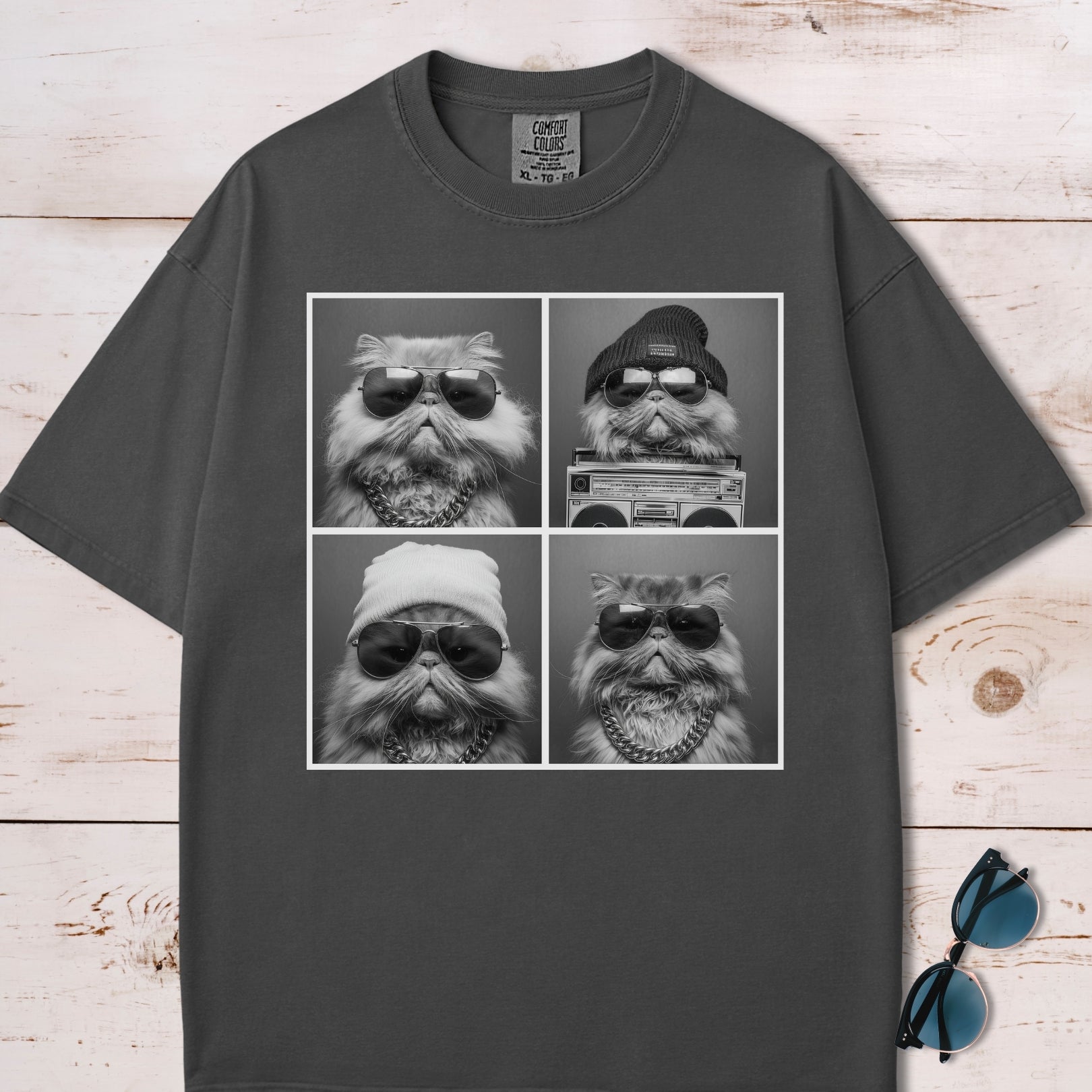 Y2K Graphic Cat Gang Collage T-Shirt