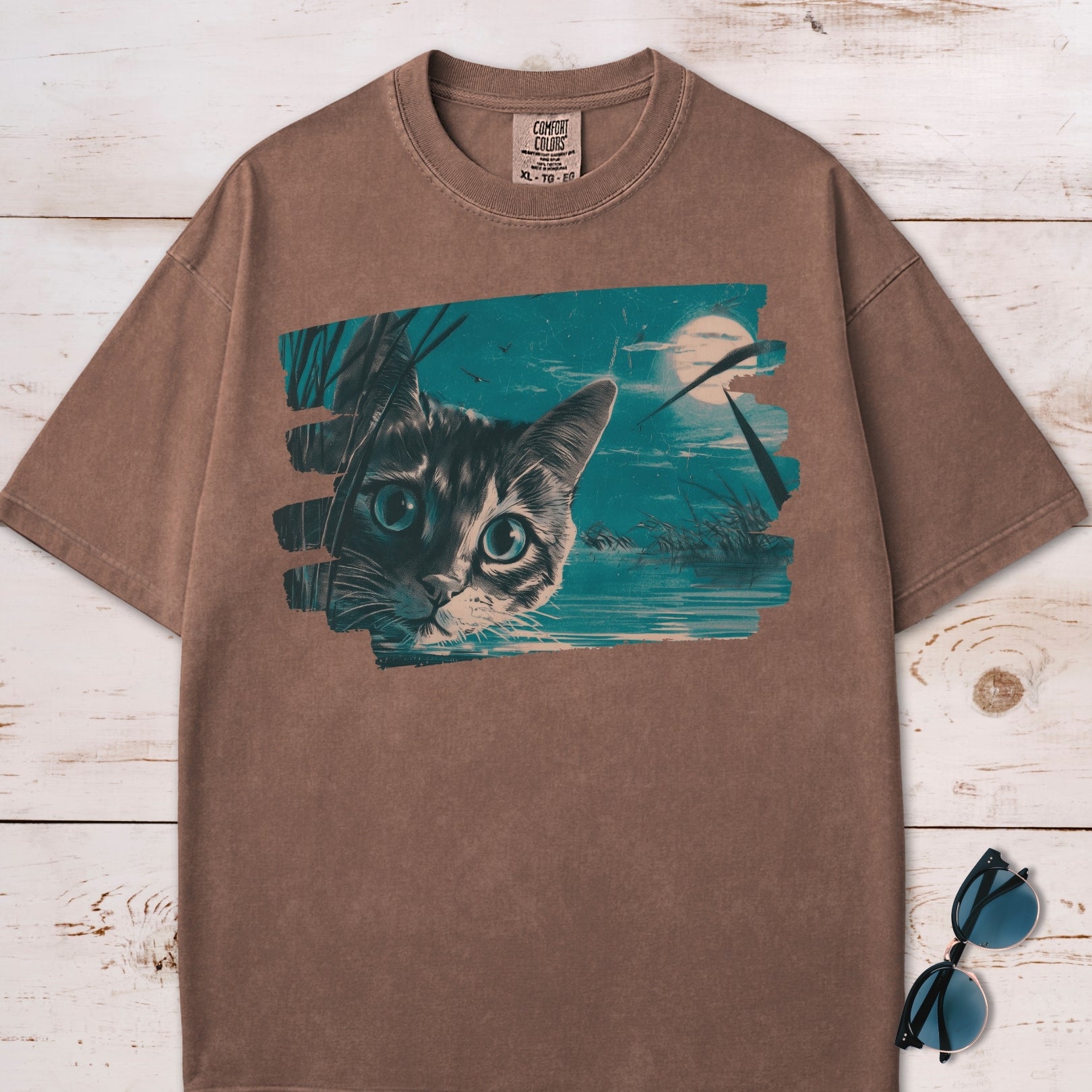 Full Moon Pond Mesmerizing Cat T-Shirt