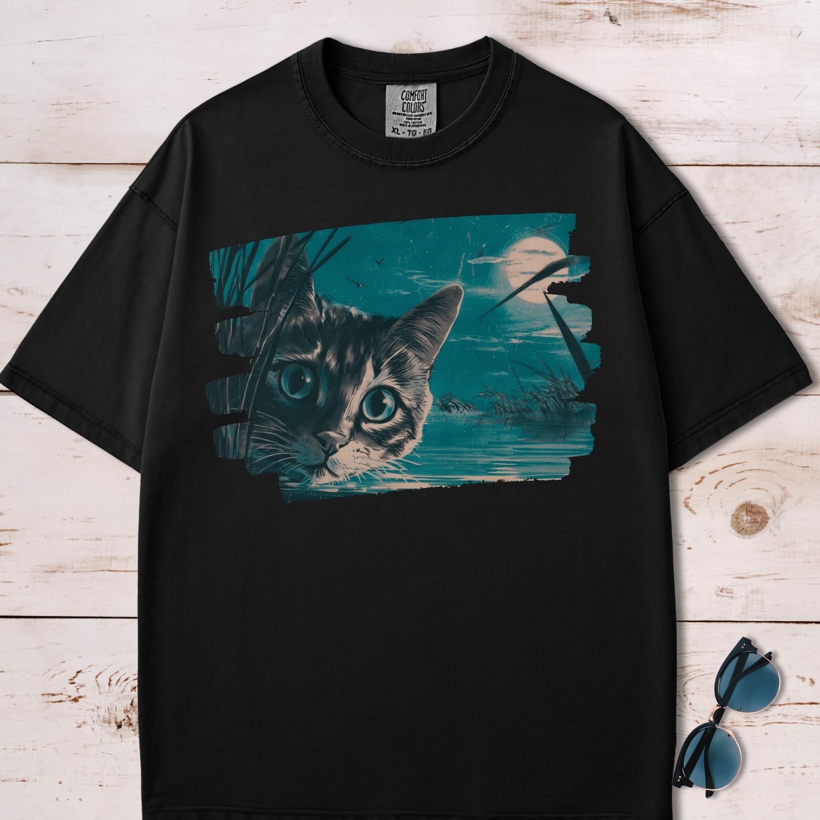 Full Moon Pond Mesmerizing Cat T-Shirt