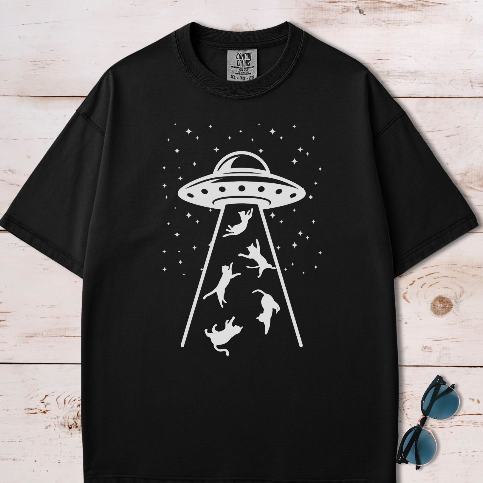 UFO Space Invasion Cat Abduction T-Shirt
