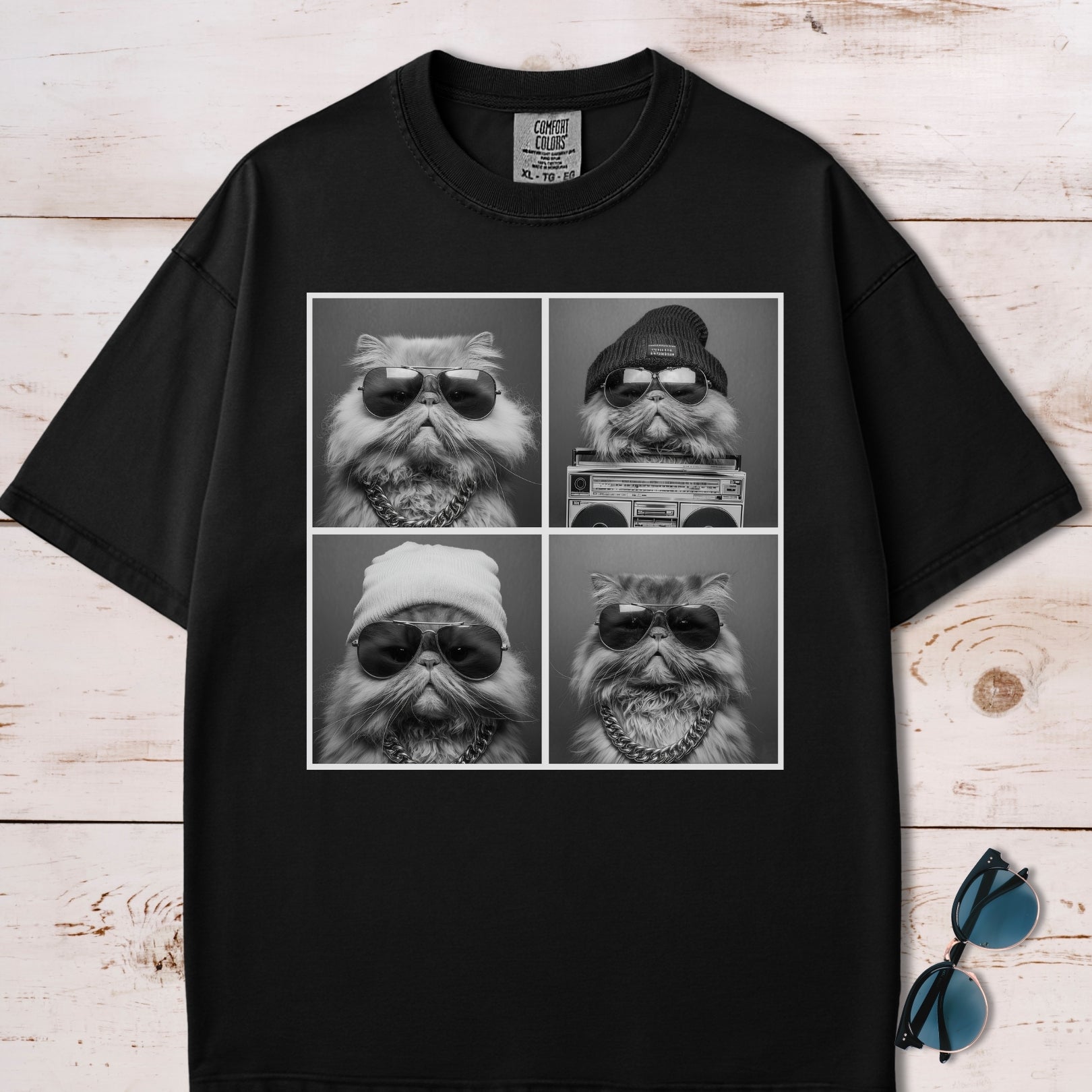 Y2K Graphic Cat Gang Collage T-Shirt