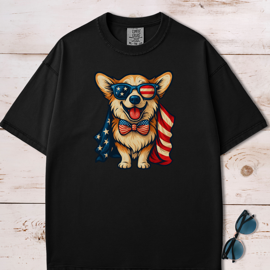 Patriotic Corgi With USA Flag T-shirt
