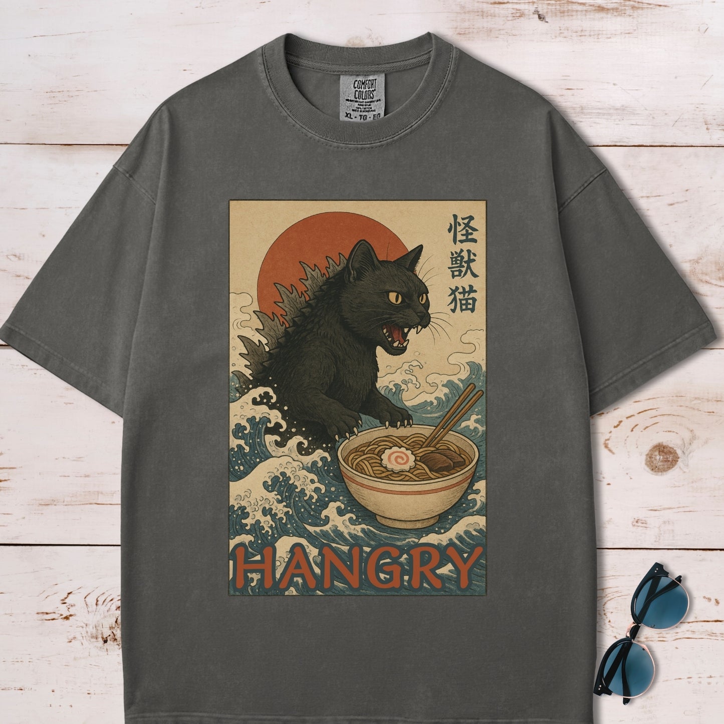 Hangry Catzilla Vintage Japanese Style T-Shirt