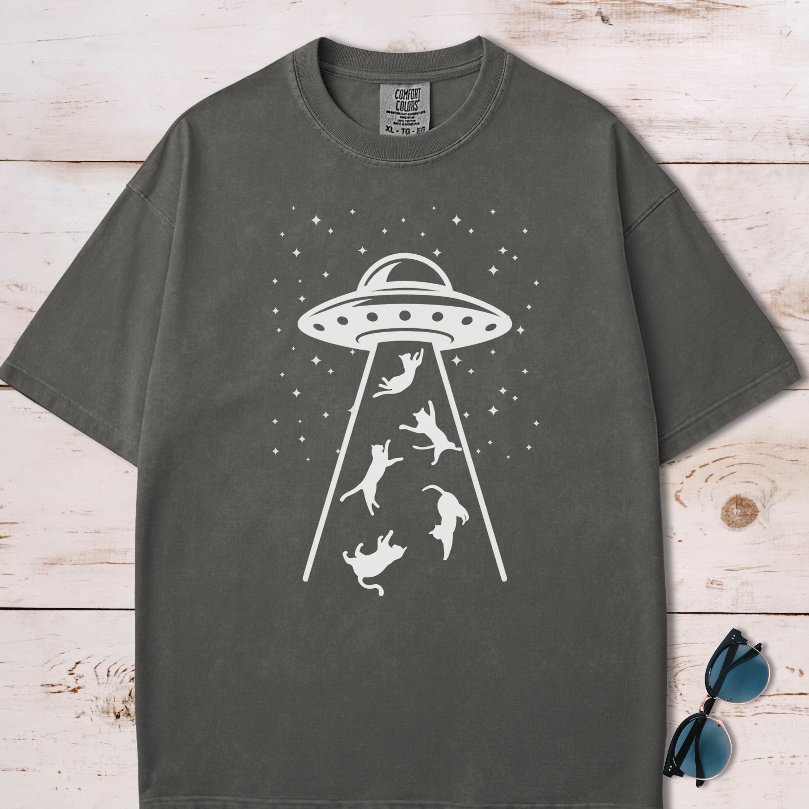 UFO Space Invasion Cat Abduction T-Shirt