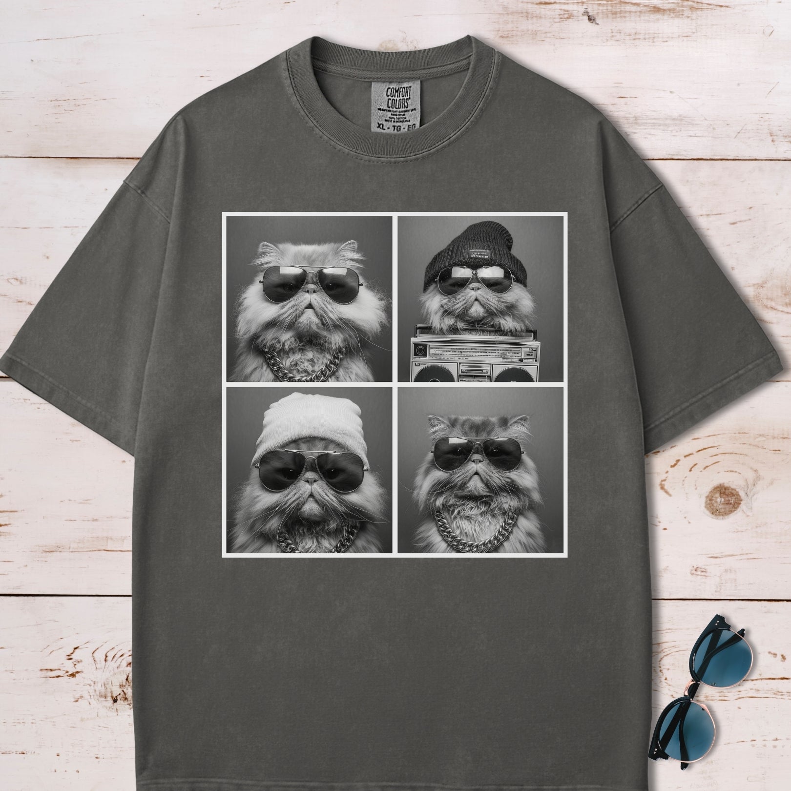 Y2K Graphic Cat Gang Collage T-Shirt