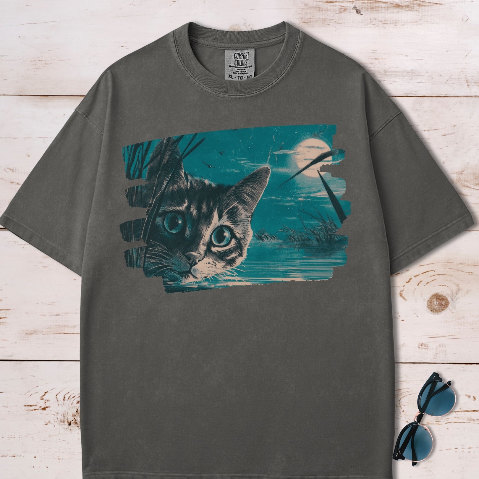 Full Moon Pond Mesmerizing Cat T-Shirt