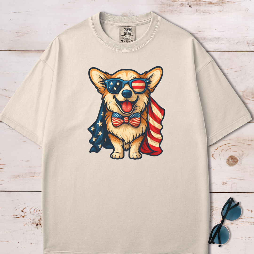 Patriotic Corgi With USA Flag T-shirt