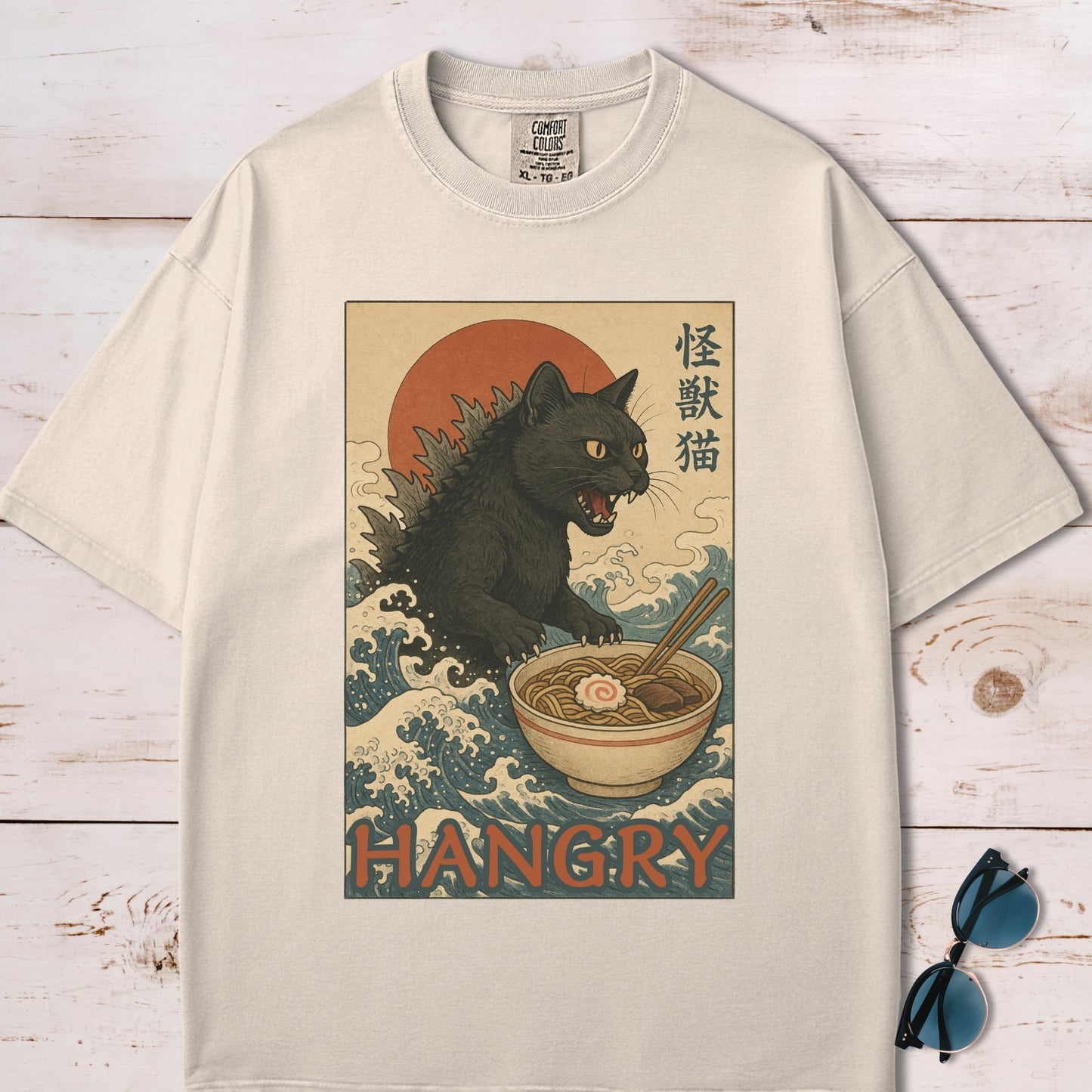 Hangry Catzilla Vintage Japanese Style T-Shirt
