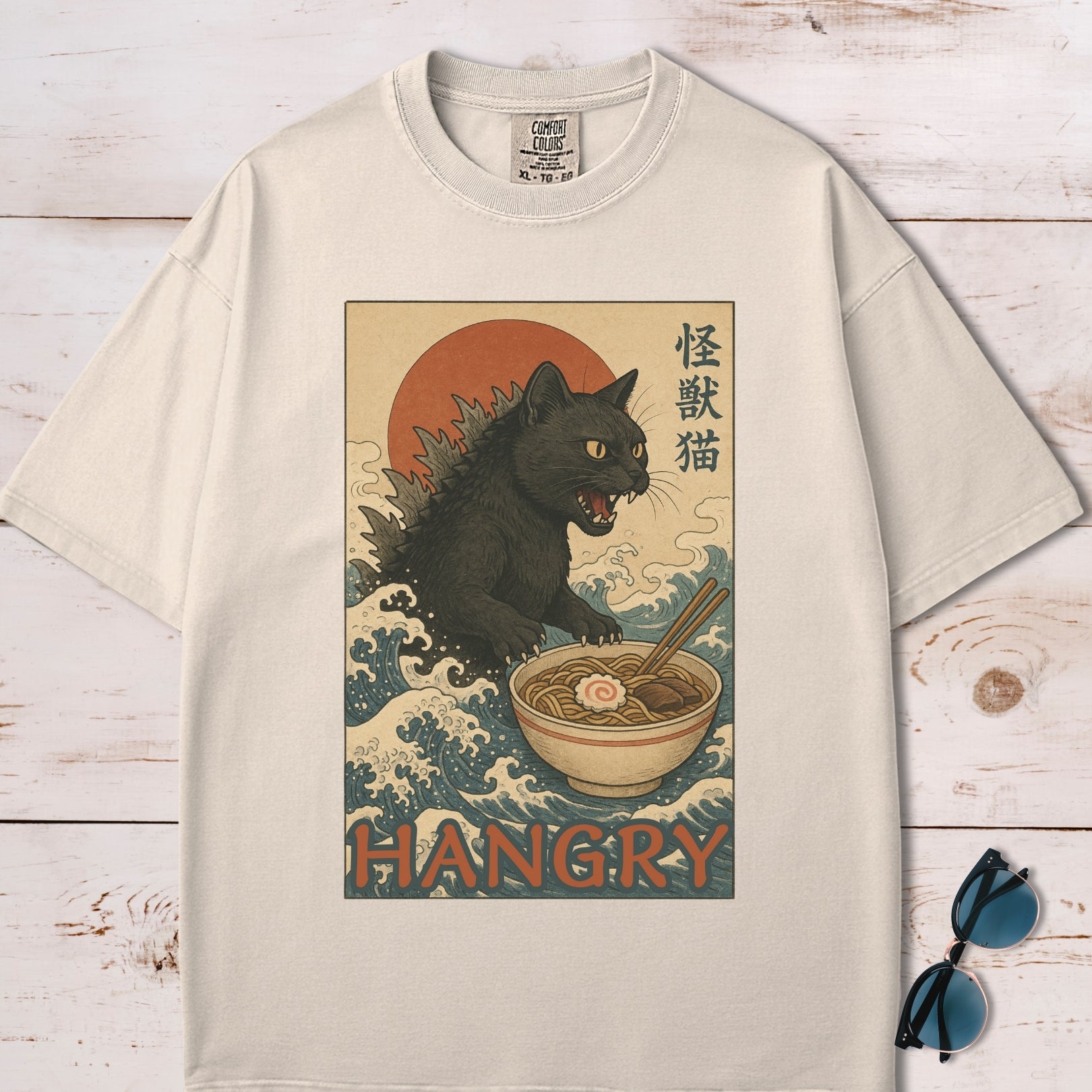 Hangry Catzilla Vintage Japanese Style T-Shirt