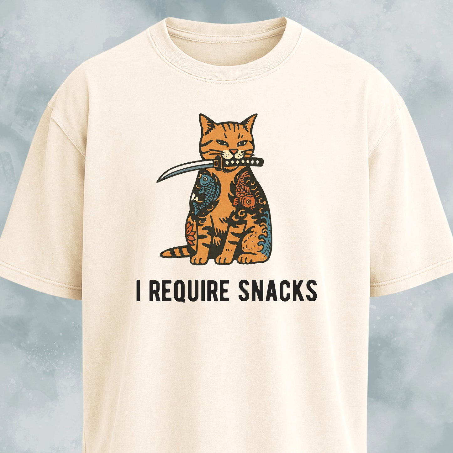 I Require Snacks Short Katana Cat T-Shirt