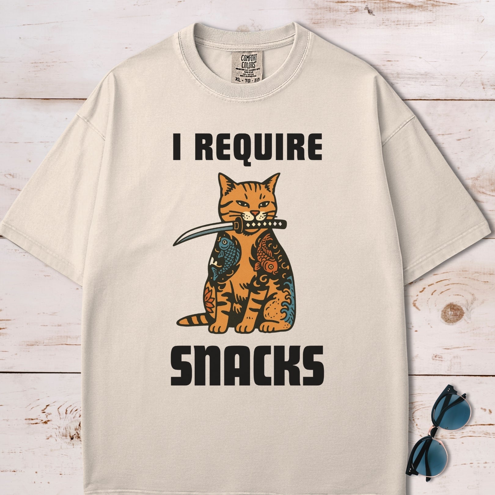 I Require Snacks Short Katana Cat T-Shirt