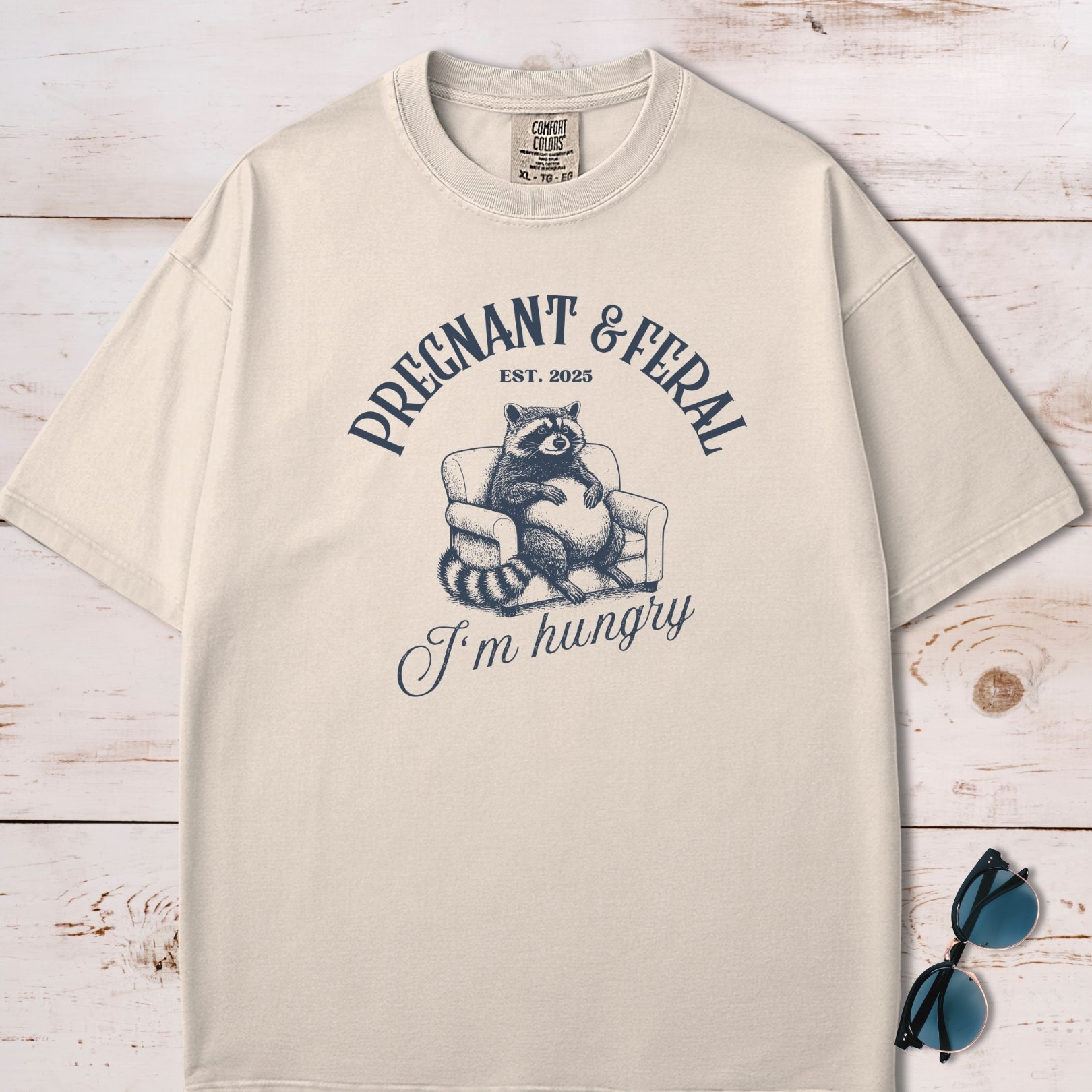 Funny Pregnant & Feral Maternity Raccoon T-Shirt