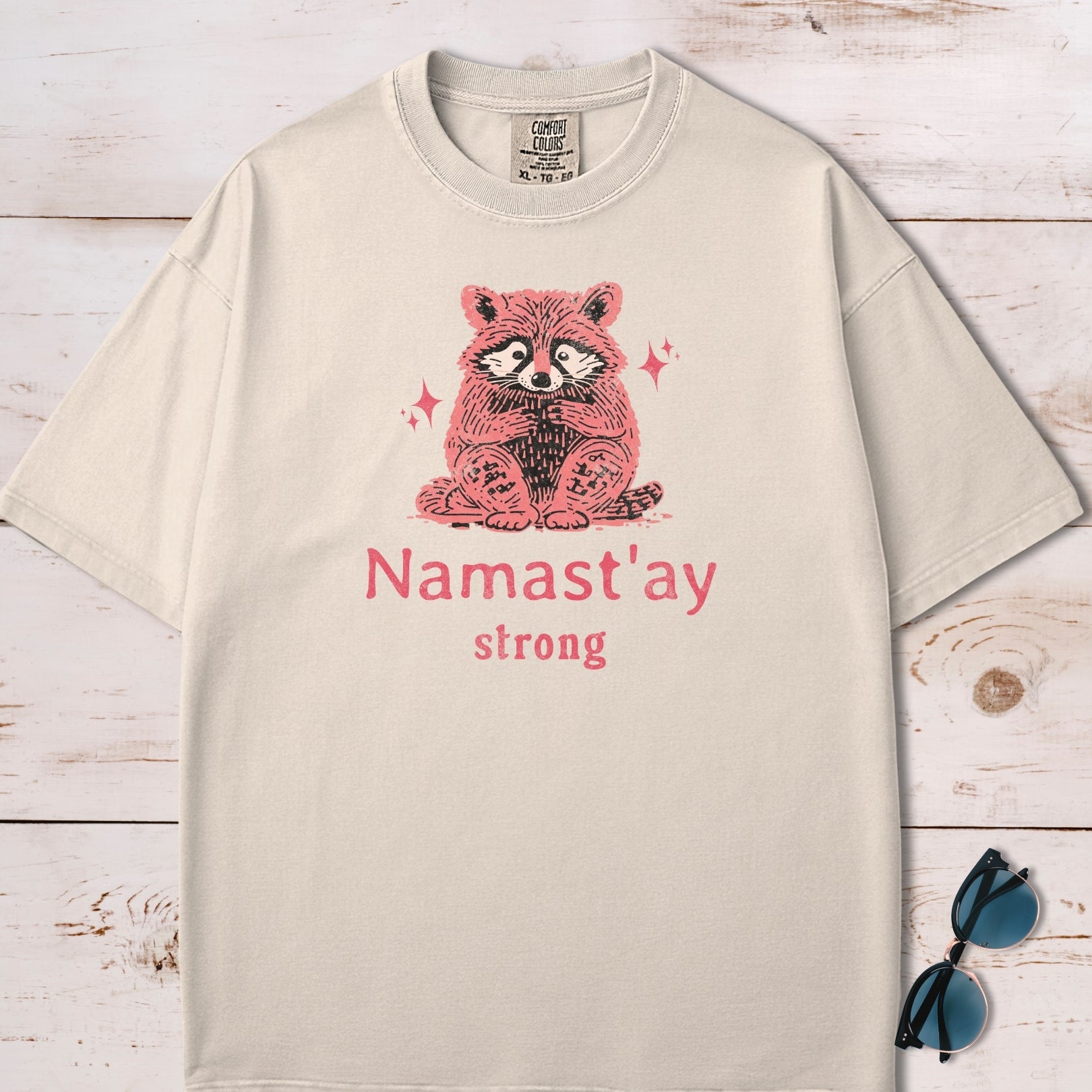 Namaste Stay Strong Funny Anxiety Raccoon T-Shirt