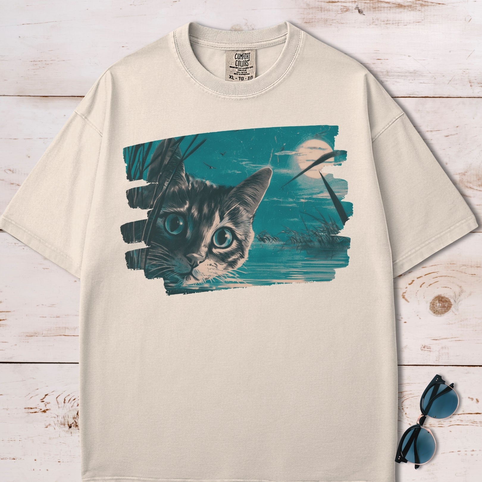 Full Moon Pond Mesmerizing Cat T-Shirt