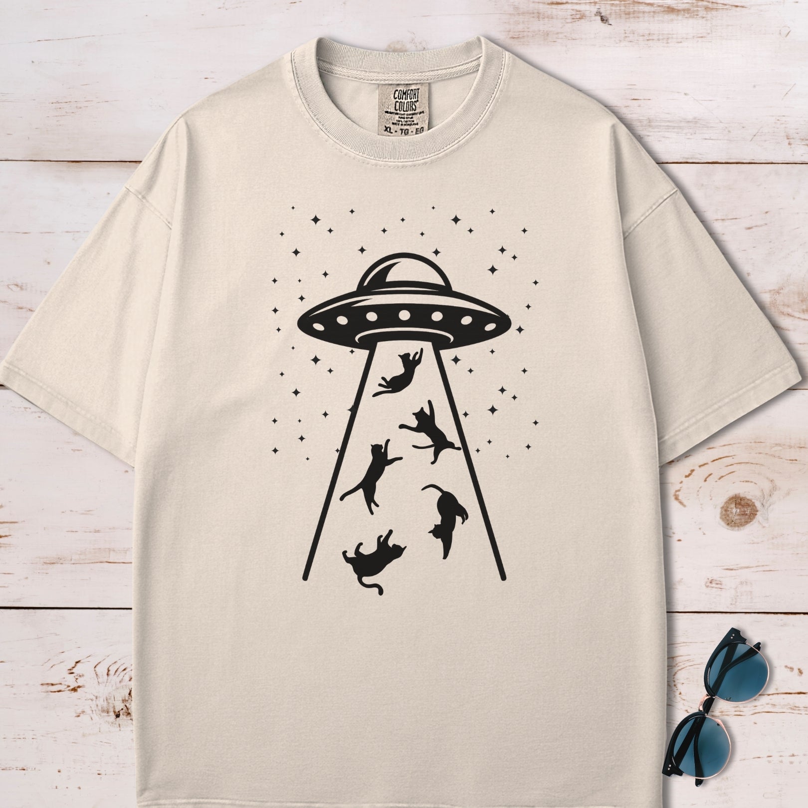 UFO Space Invasion Cat Abduction T-Shirt