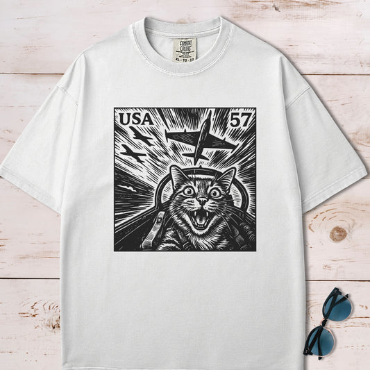 Cat Jet Selfie Postage Stamp T-Shirt