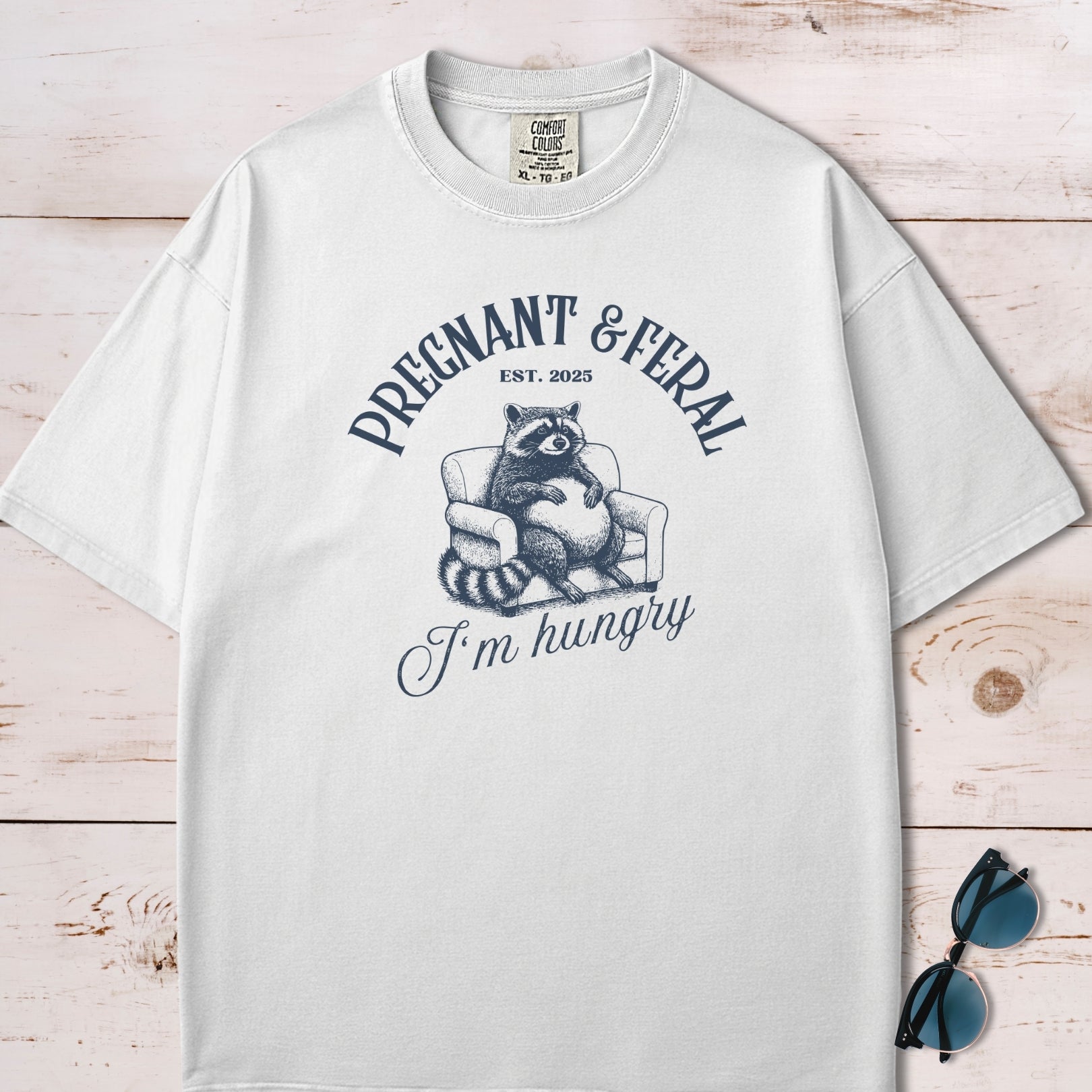 Funny Pregnant & Feral Maternity Raccoon T-Shirt