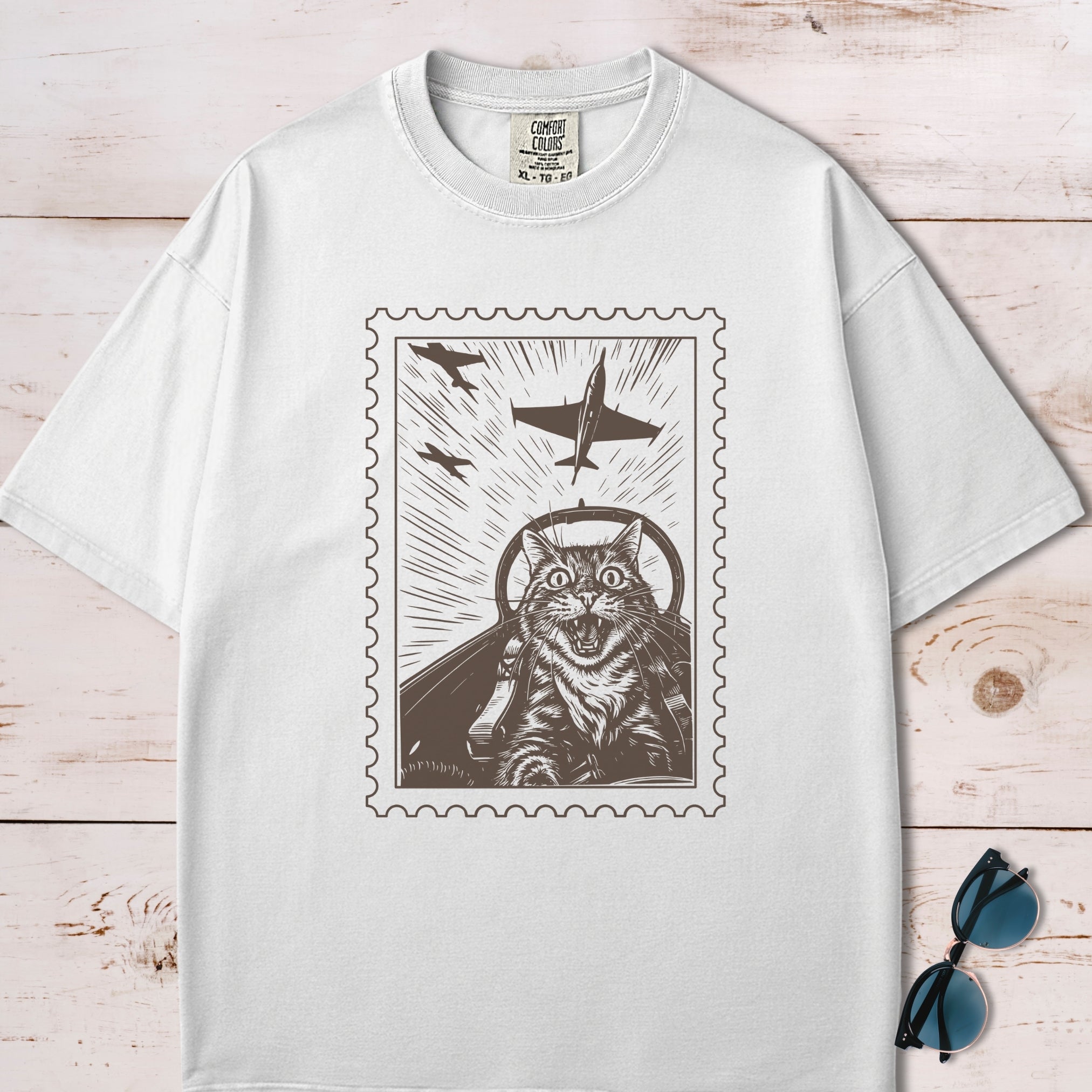Jet Cat Selfie Postage Stamp T-Shirt