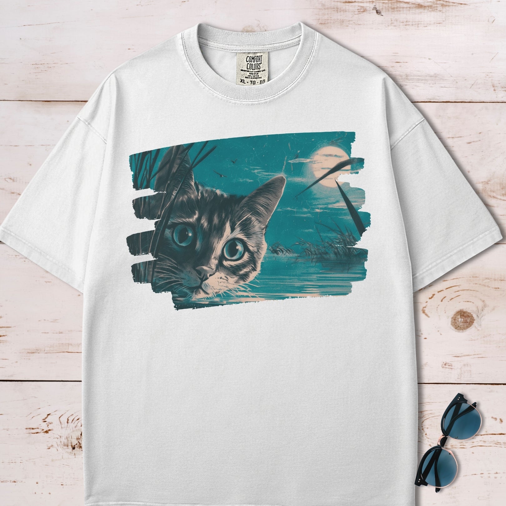 Full Moon Pond Mesmerizing Cat T-Shirt
