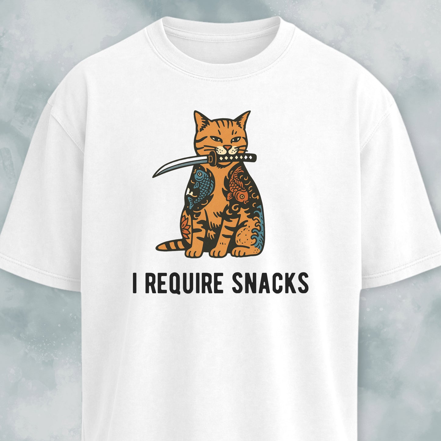 I Require Snacks Short Katana Cat T-Shirt