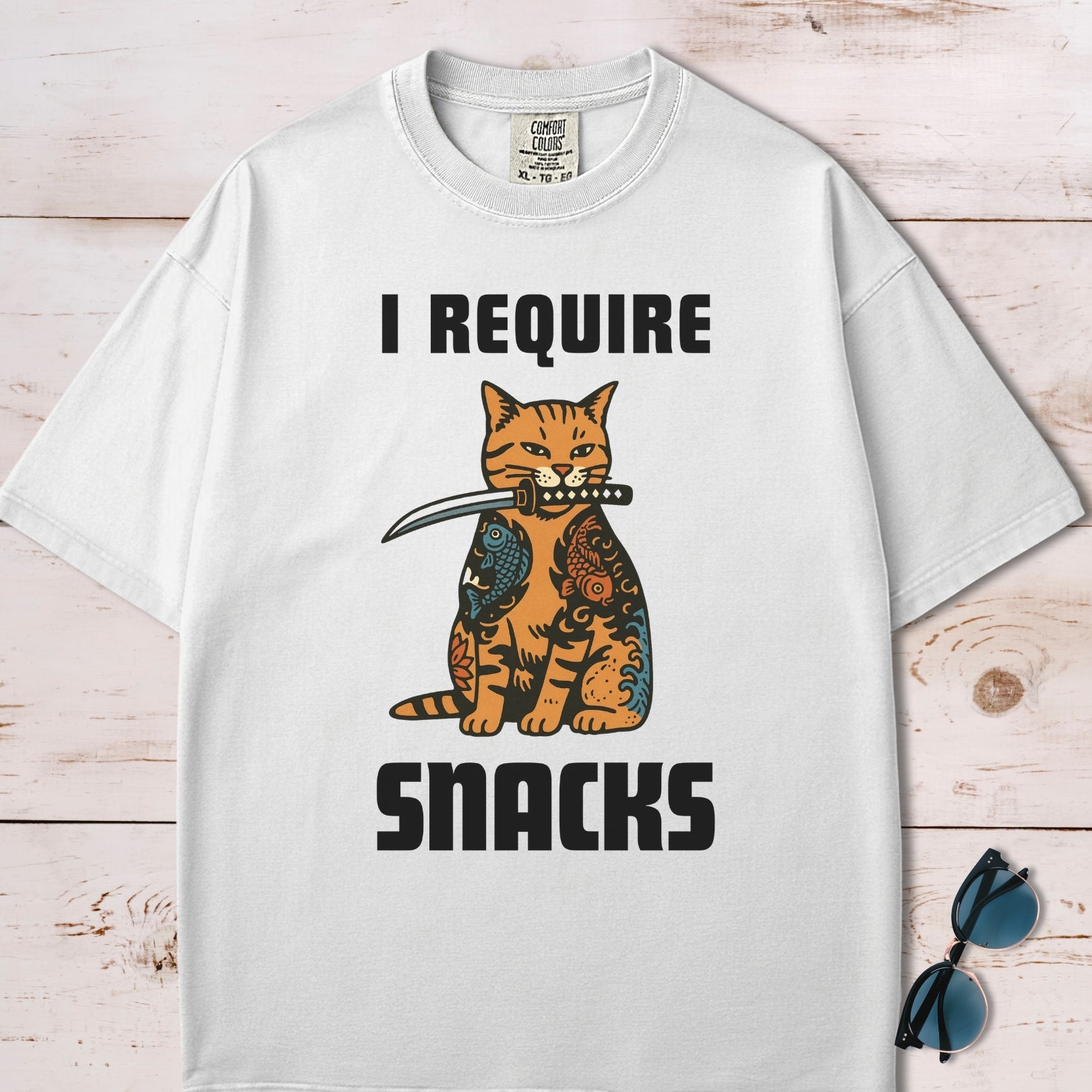 I Require Snacks Short Katana Cat T-Shirt