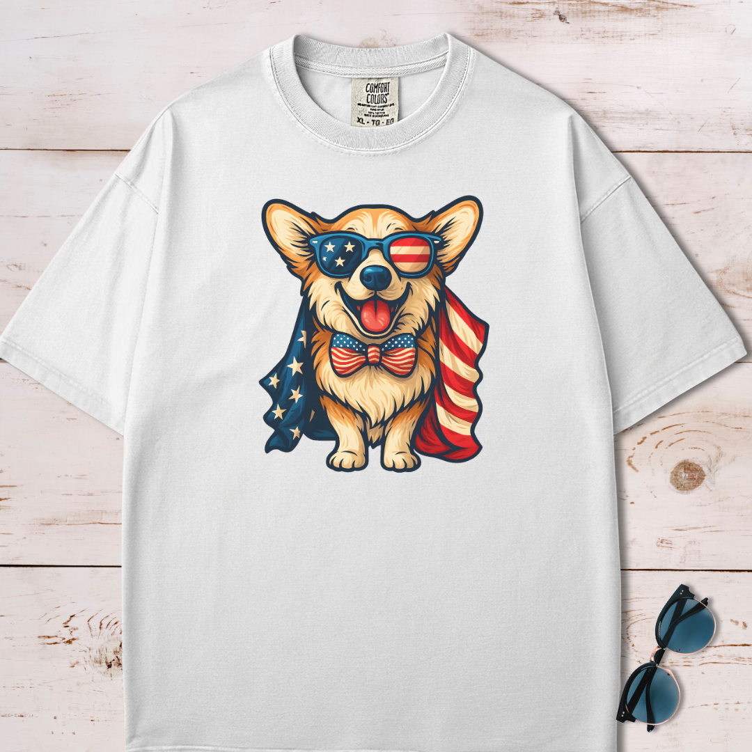 Patriotic Corgi With USA Flag T-shirt