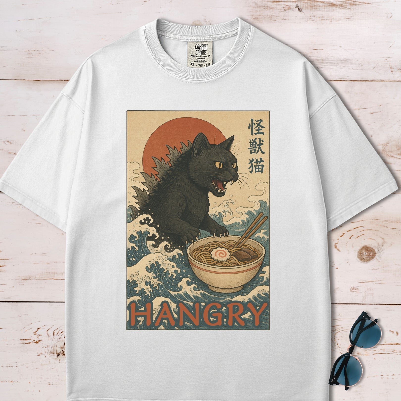 Hangry Catzilla Vintage Japanese Style T-Shirt