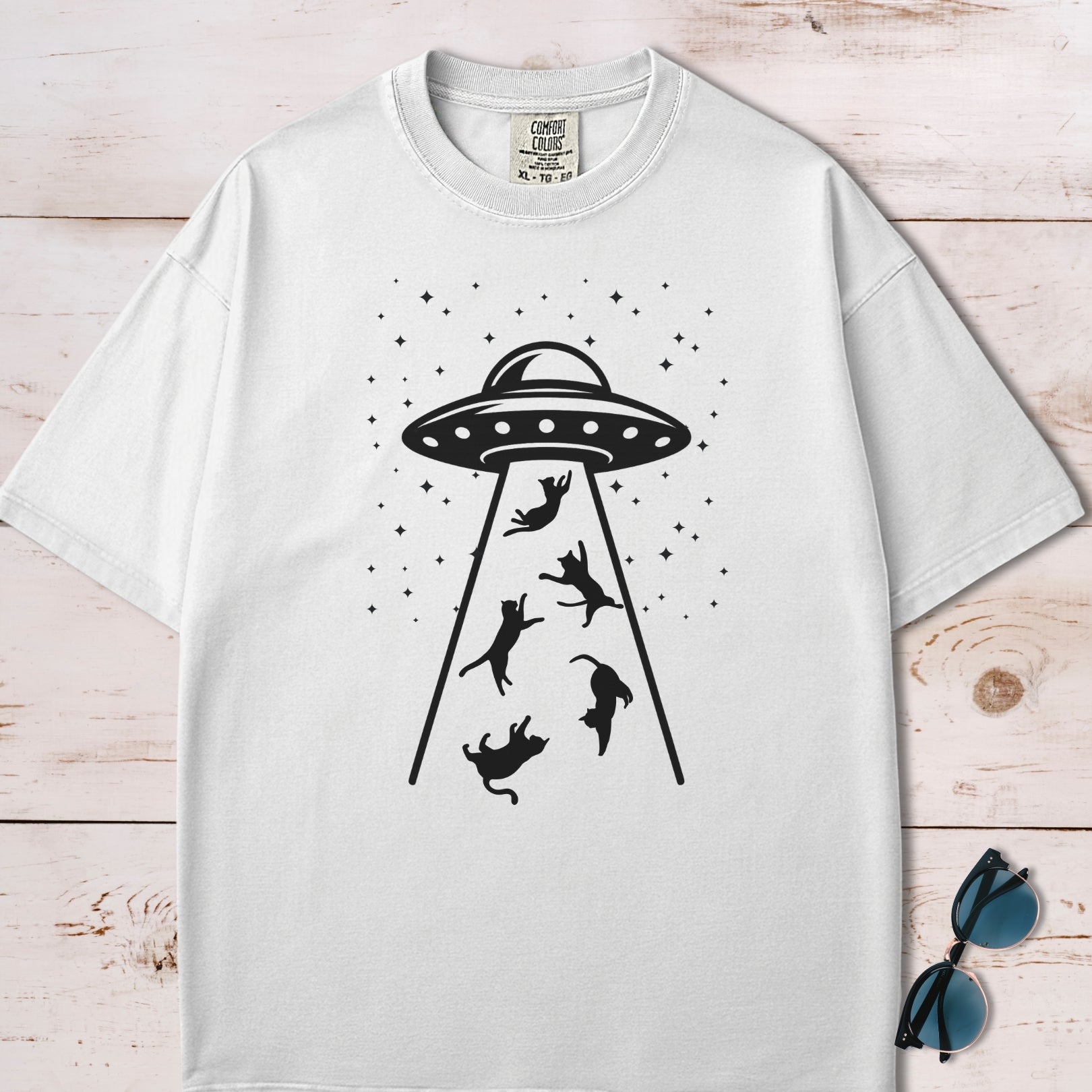 UFO Space Invasion Cat Abduction T-Shirt