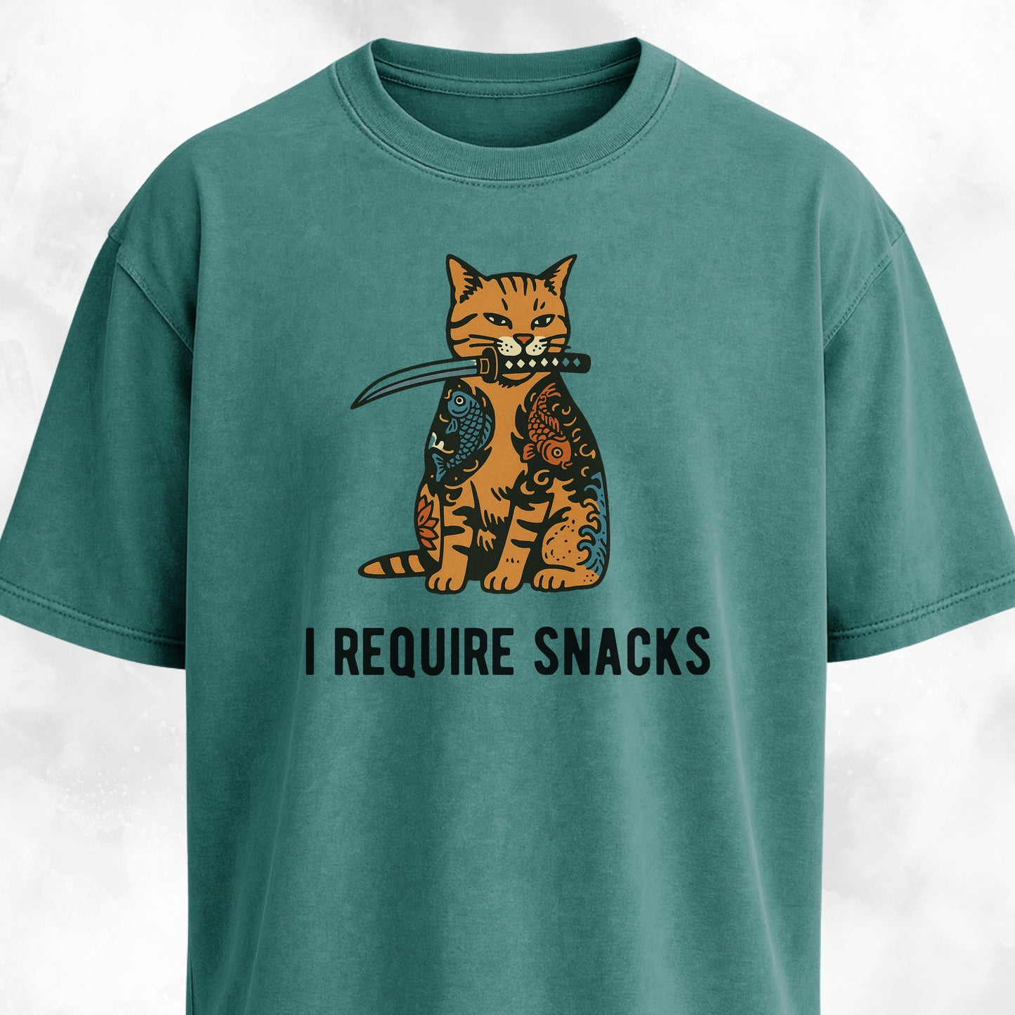 I Require Snacks Short Katana Cat T-Shirt