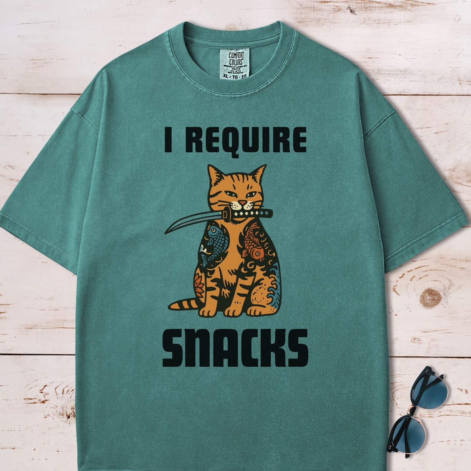 I Require Snacks Short Katana Cat T-Shirt