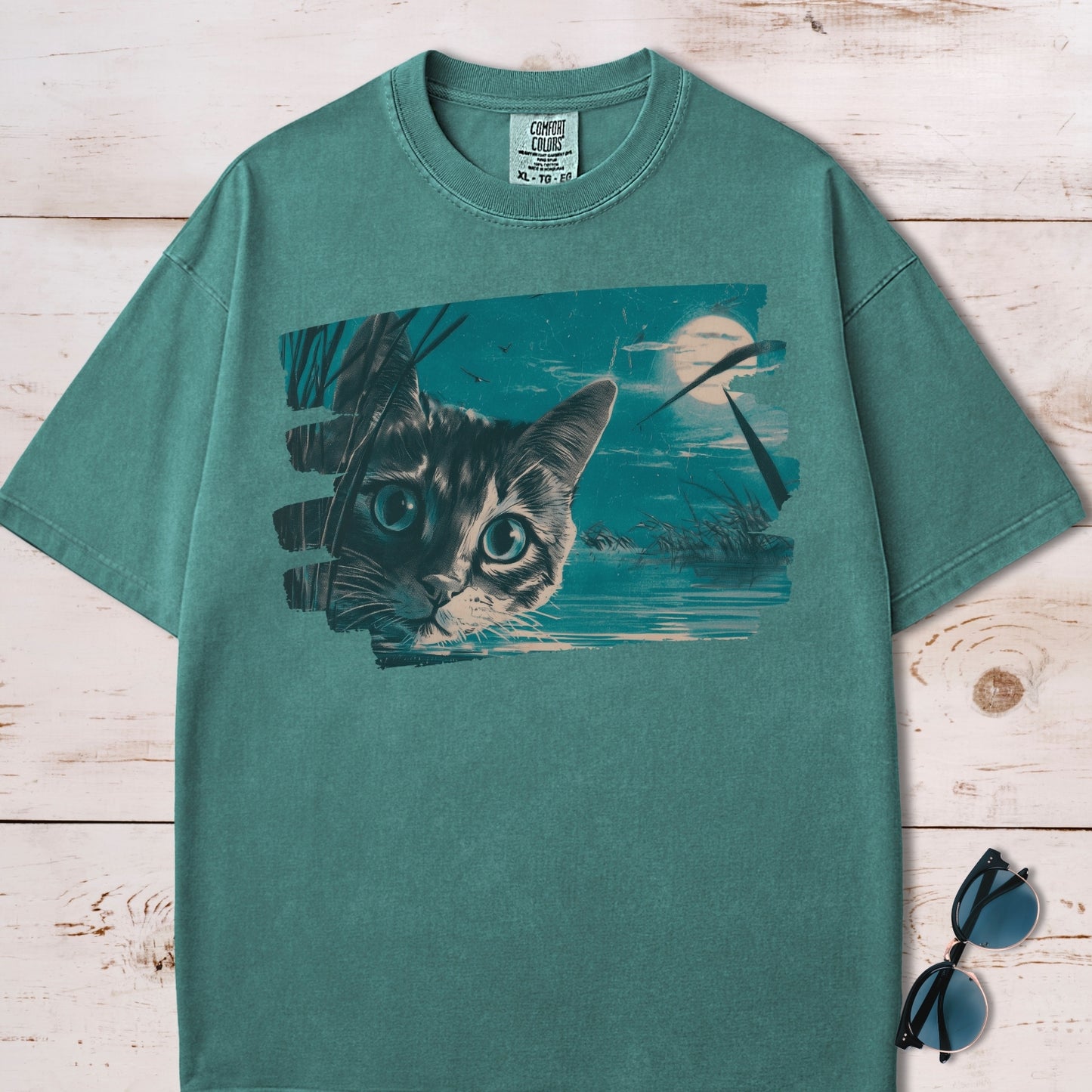 Full Moon Pond Mesmerizing Cat T-Shirt