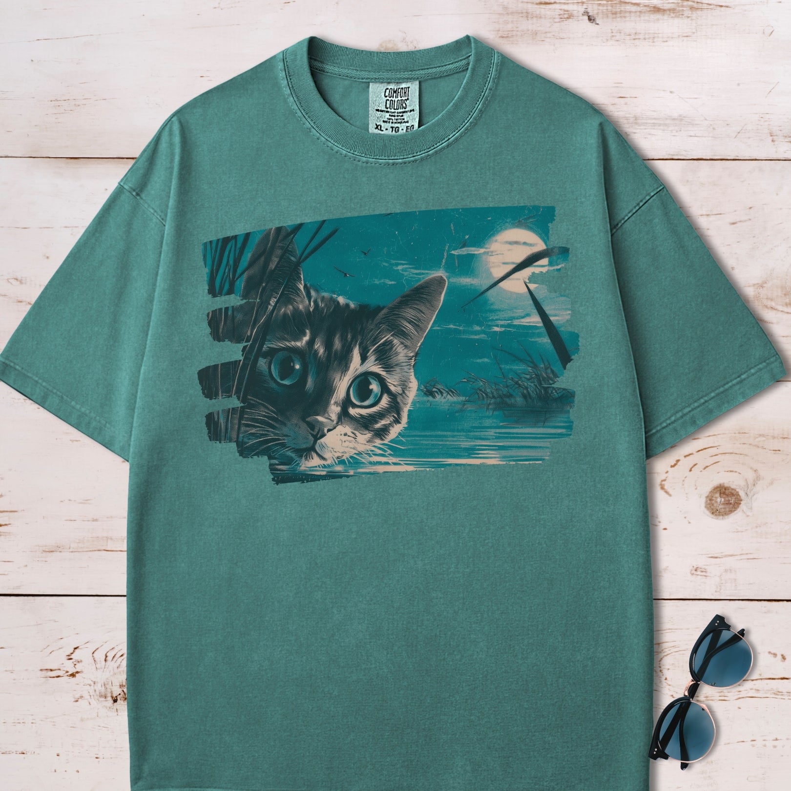 Full Moon Pond Mesmerizing Cat T-Shirt