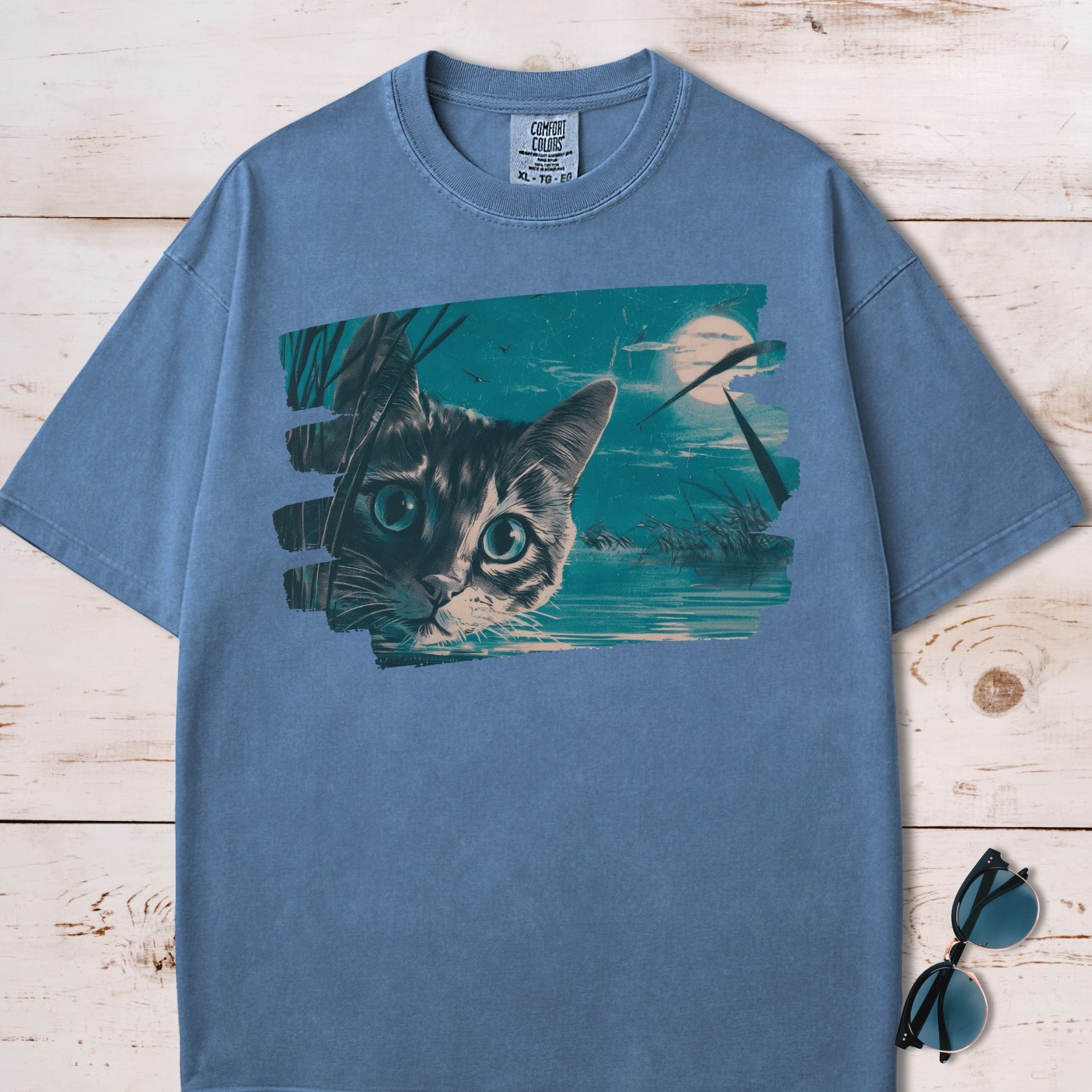 Full Moon Pond Mesmerizing Cat T-Shirt